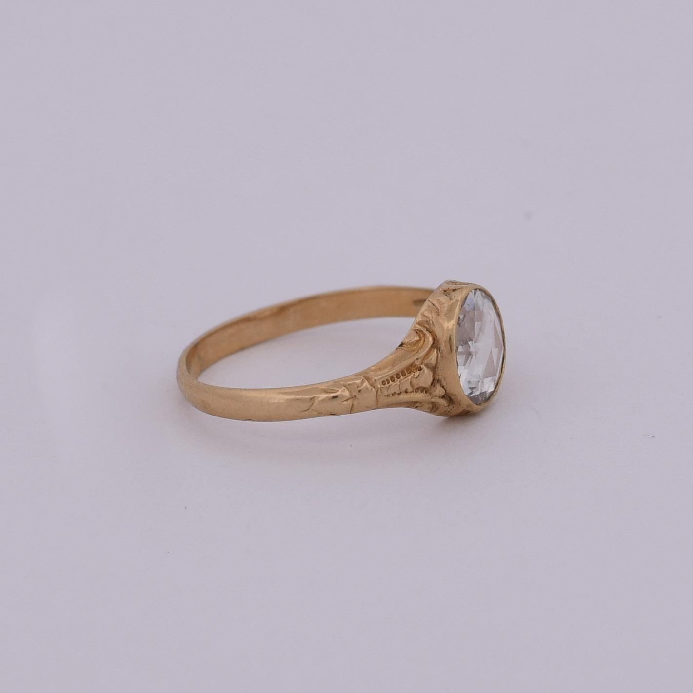 1900's Victorian 18K Gold Rose Cut Diamond Low Profile Filigree Carved Solitaire In Good Condition For Sale In Addison, TX