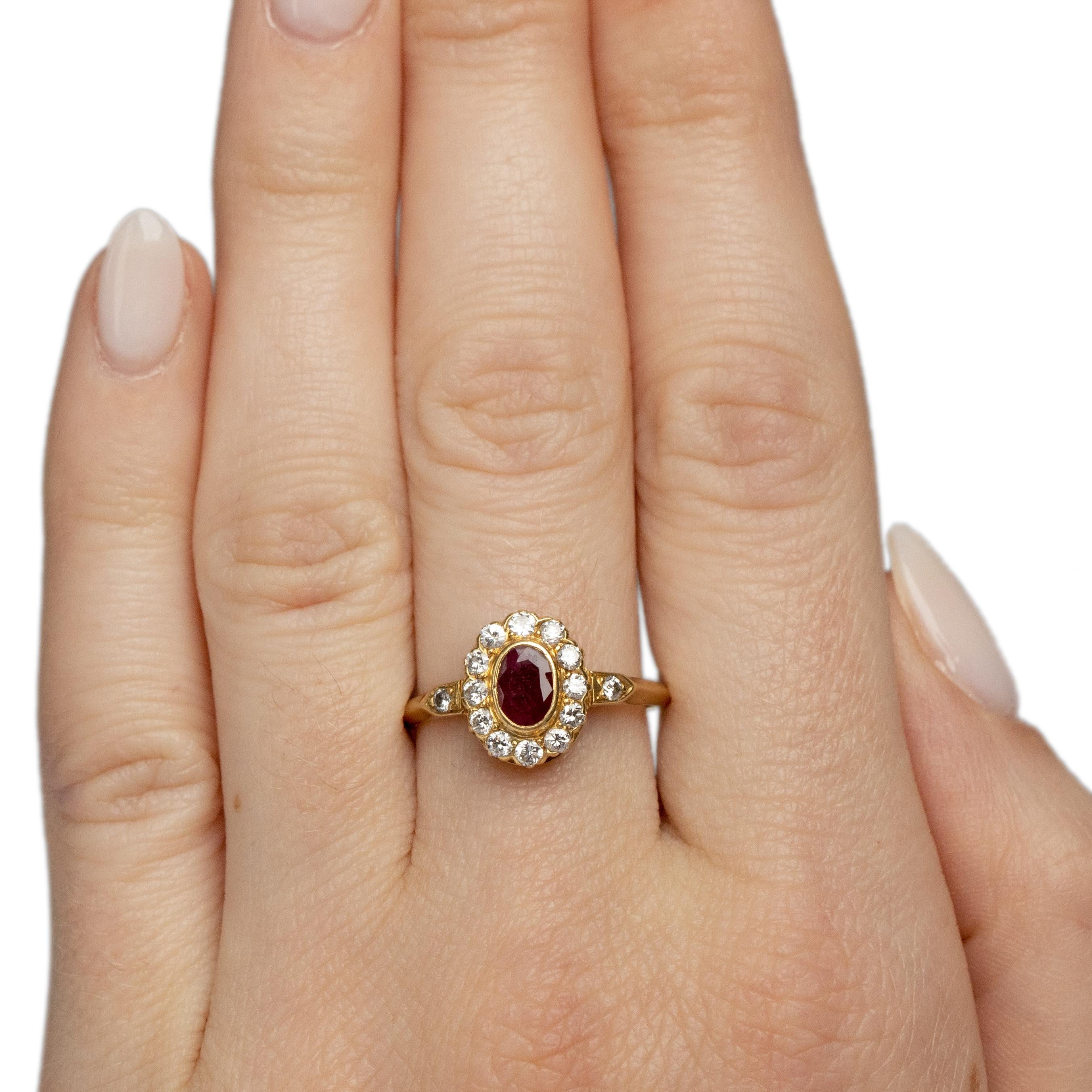 Women's 1900's Victorian 18K Yellow Gold Antique Ruby with Diamond Halo Fashion Ring