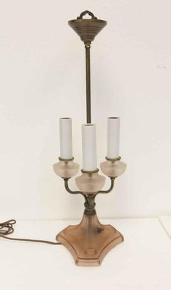 1900s Victorian Pink Glass Table Lamp Candelabra Lights