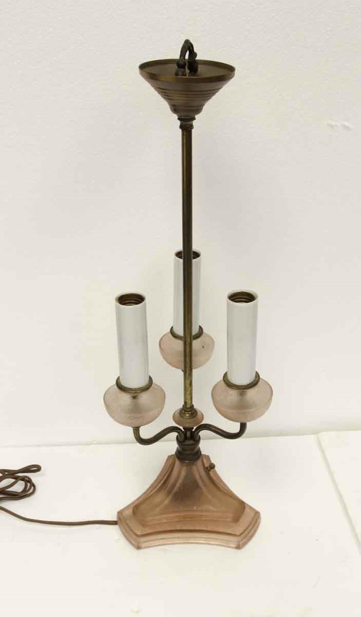 American 1900s Victorian Pink Glass Table Lamp Candelabra Lights For Sale