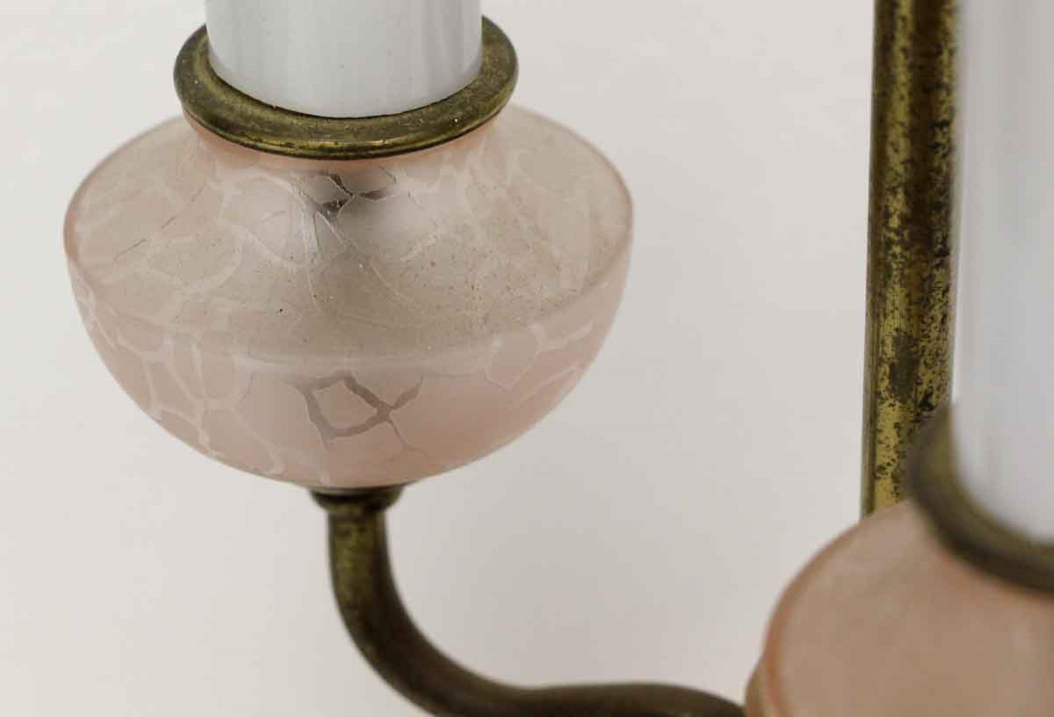 1900s Victorian Pink Glass Table Lamp Candelabra Lights In Good Condition For Sale In New York, NY