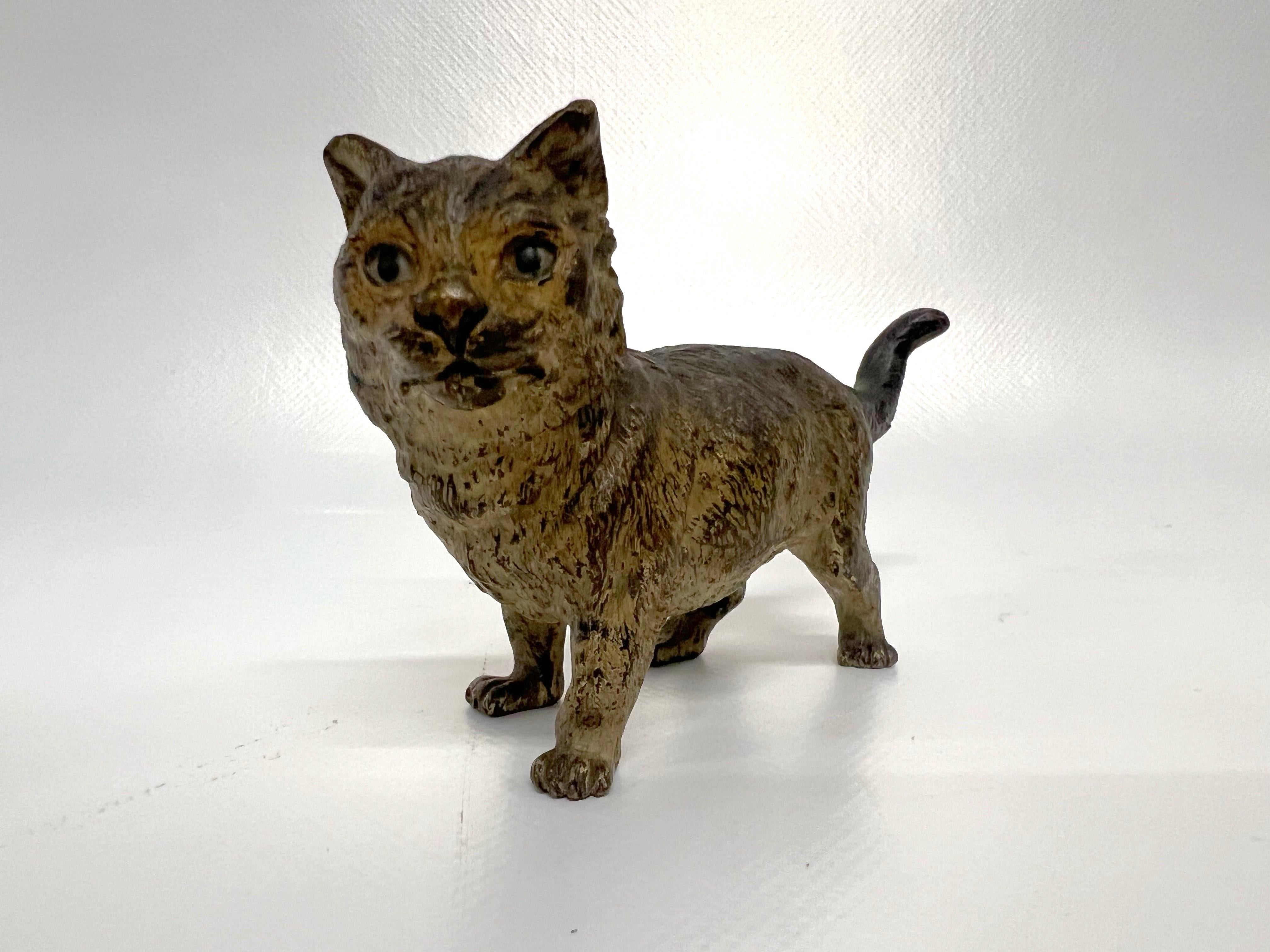 Vienna Cold Painted Bronze Cat, Attributed to Bergman
realistically modeled and painted.  Likely 1900  having been nicely sculpted and with a nice surface throughout. The cat retains its old cold painted surface. Sold from the collection of Mrs.