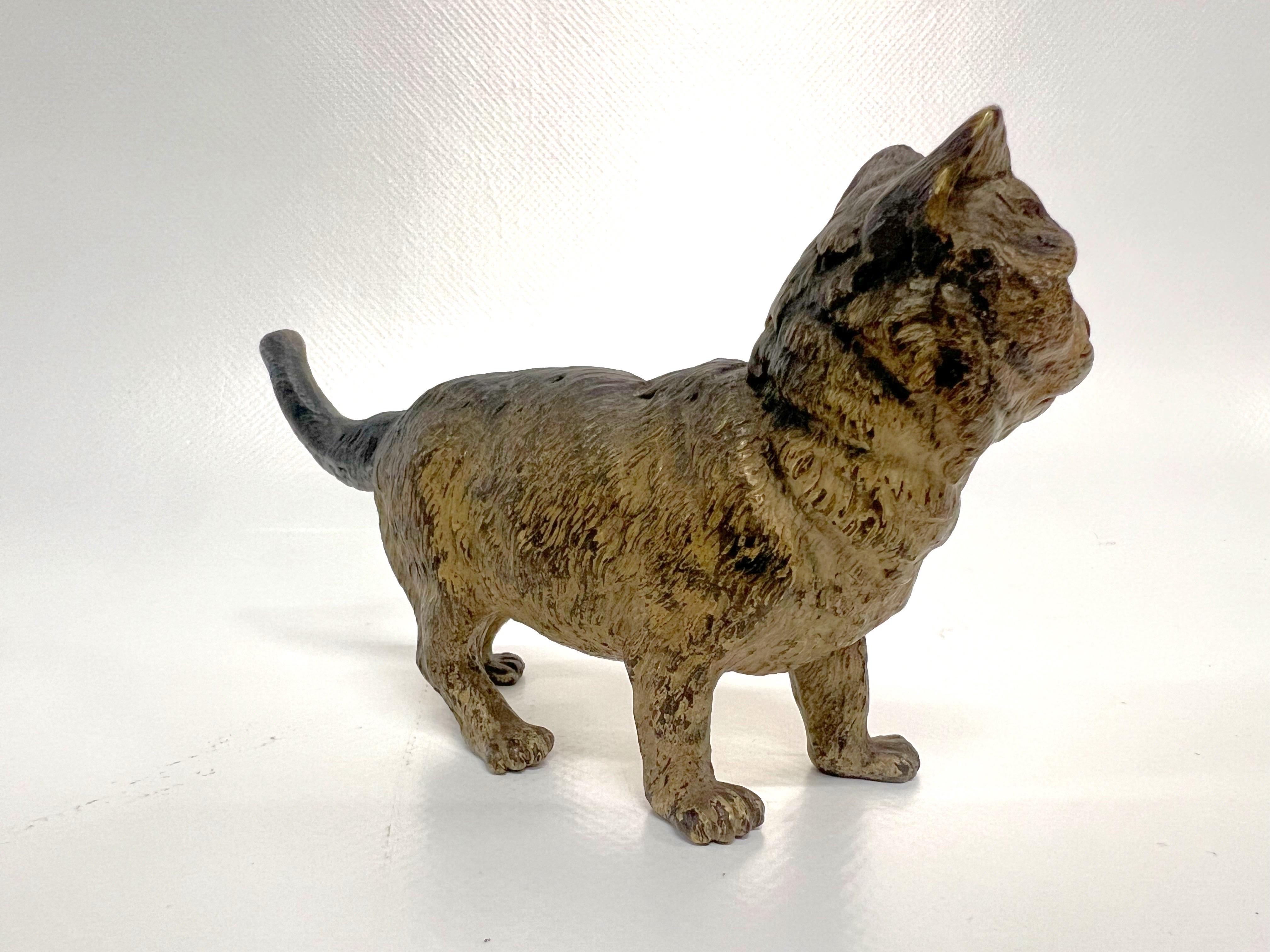 Austrian 1900s Vienna Cold Painted Bronze Cat, Attributed to Bergman
