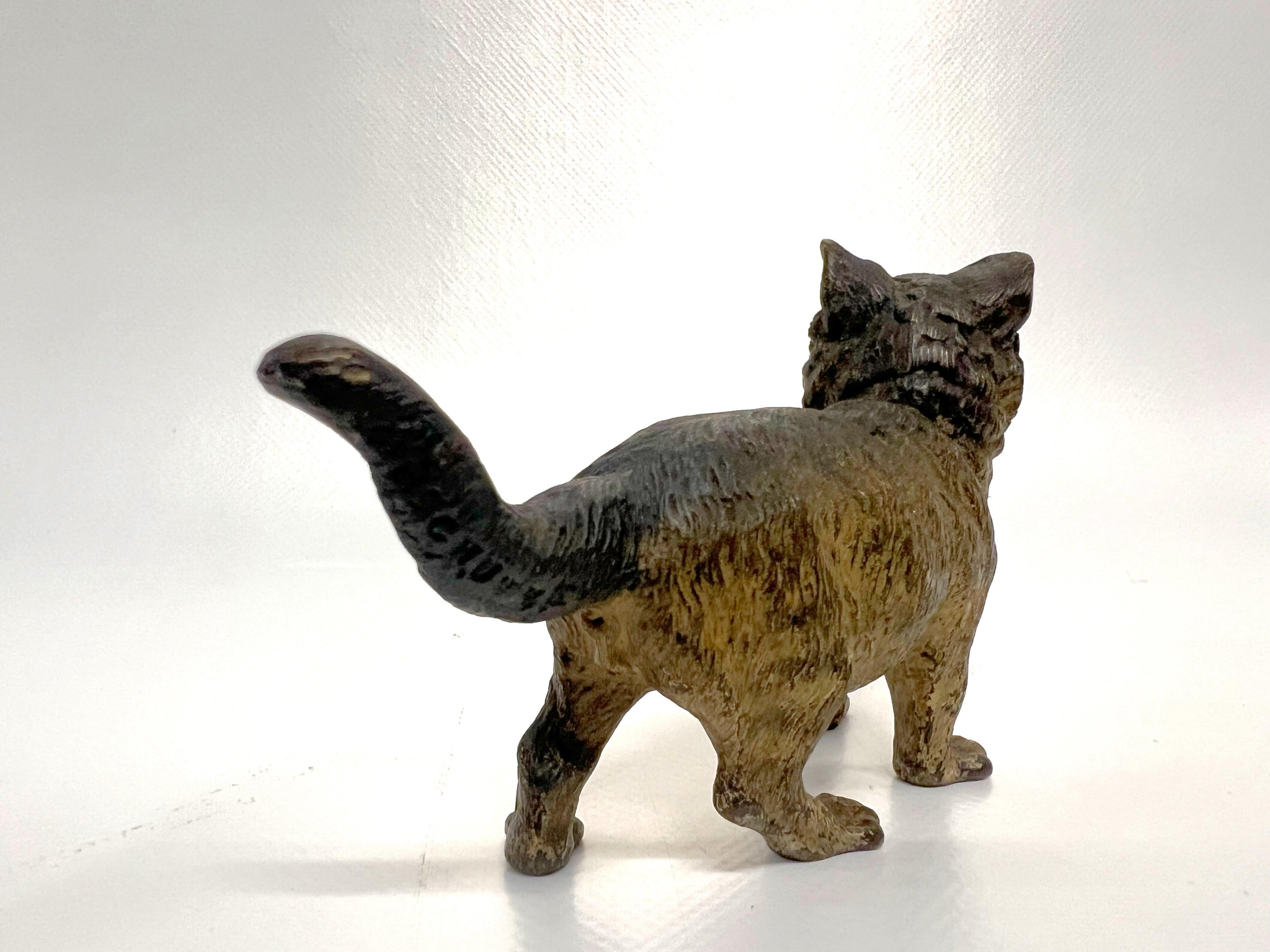 Cold-Painted 1900s Vienna Cold Painted Bronze Cat, Attributed to Bergman