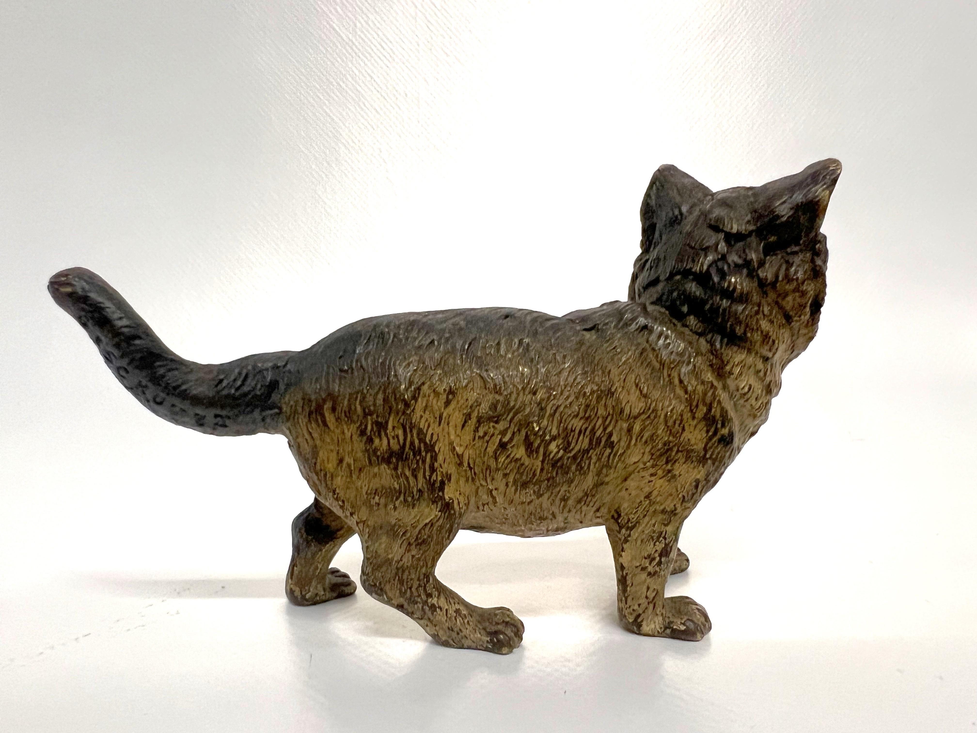 Early 20th Century 1900s Vienna Cold Painted Bronze Cat, Attributed to Bergman