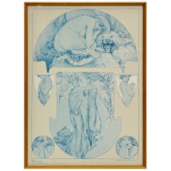 1900s Vintage Alphonse Mucha Collotype Poster