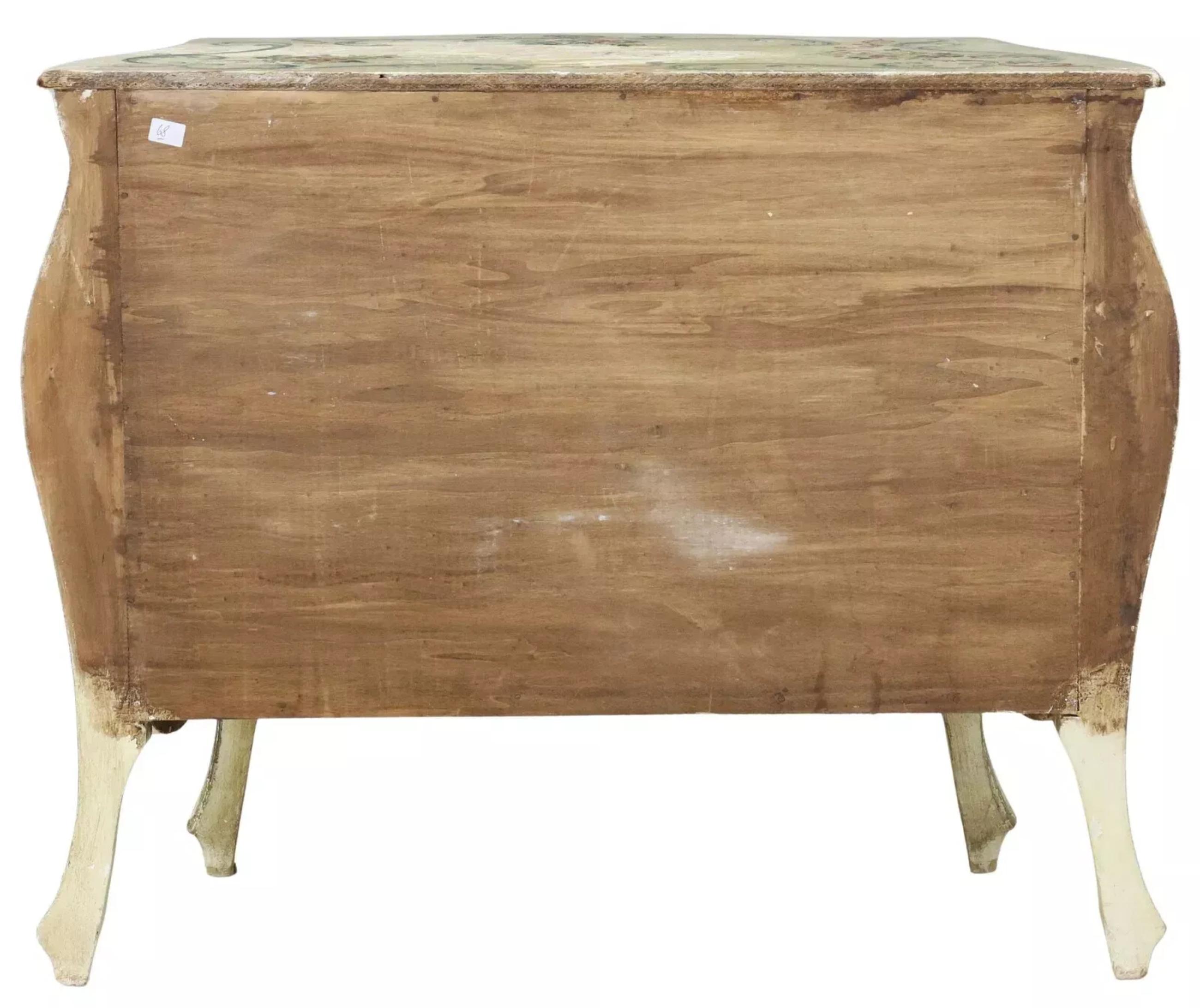 Commode vénitienne ancienne des années 1900, dorée à la feuille, peinte et décorée de bombes ! Bon état - En vente à Austin, TX