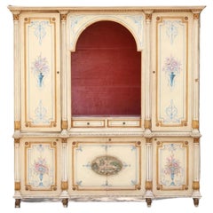 1900s Vintage Bookcase, Painted, Off White With Flowers and Gold Trim, Drawers!!
