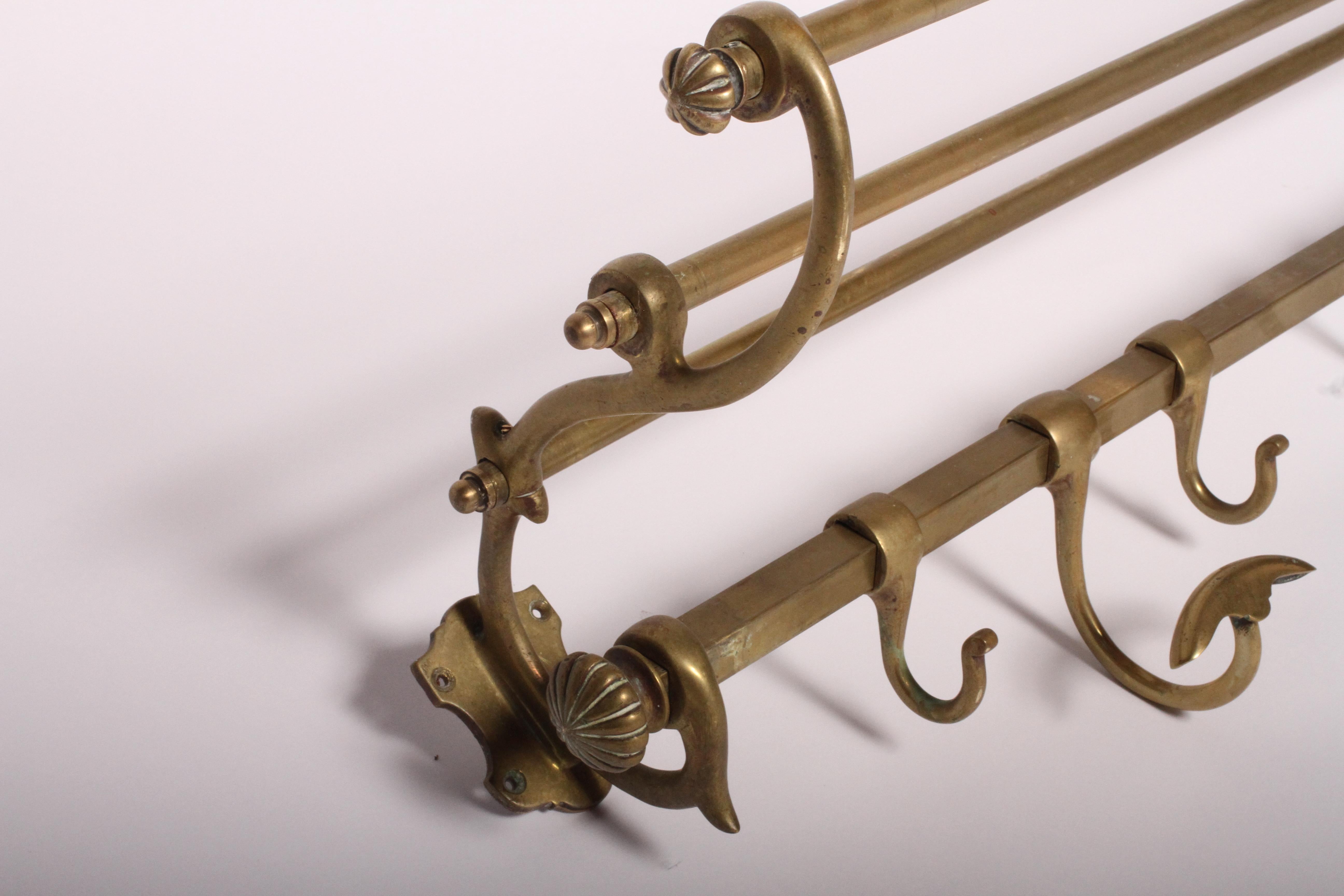 1900s Vintage Brass Wall Mounted Train Luggage and Coat Rack 3