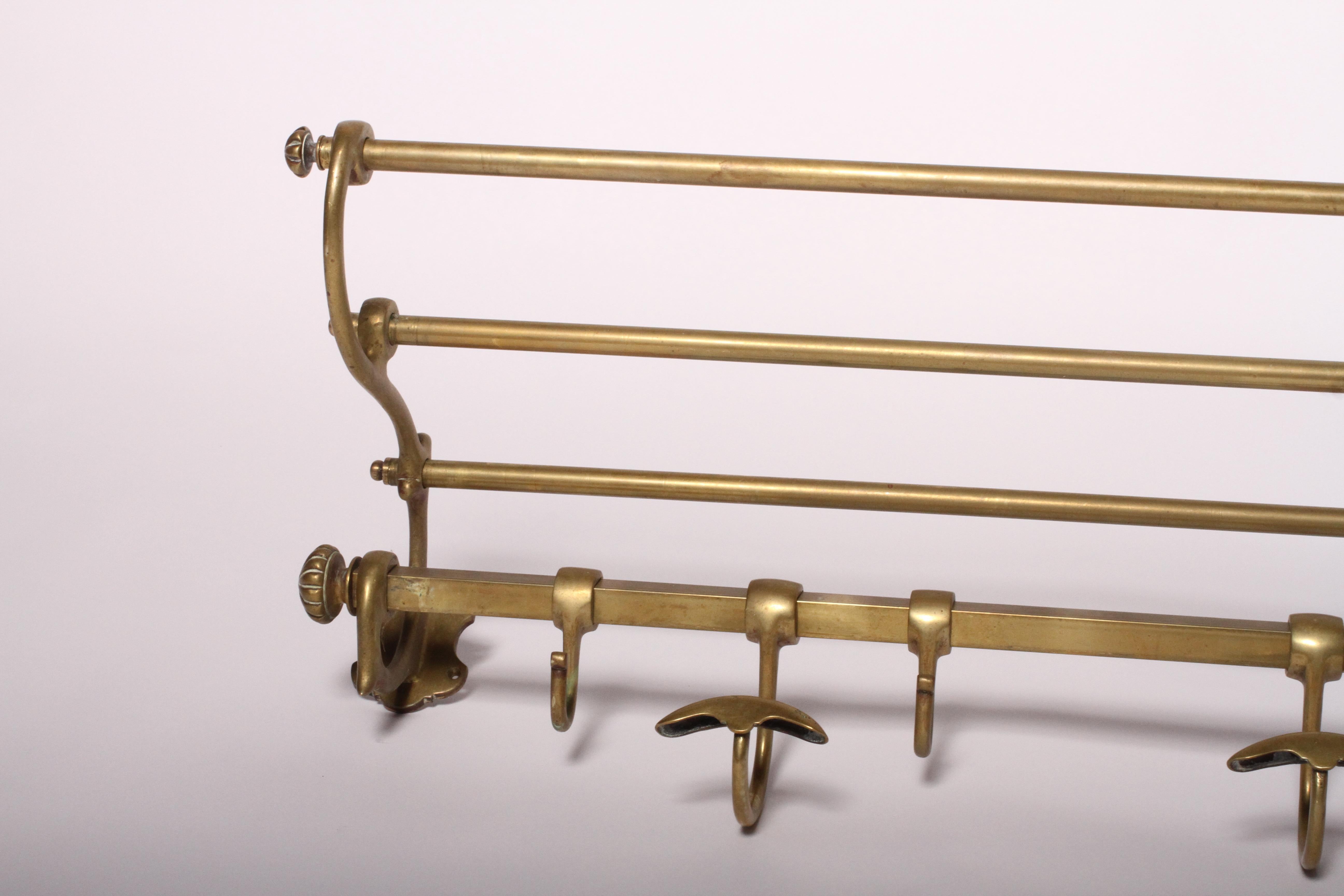 1900s Vintage Brass Wall Mounted Train Luggage and Coat Rack 4