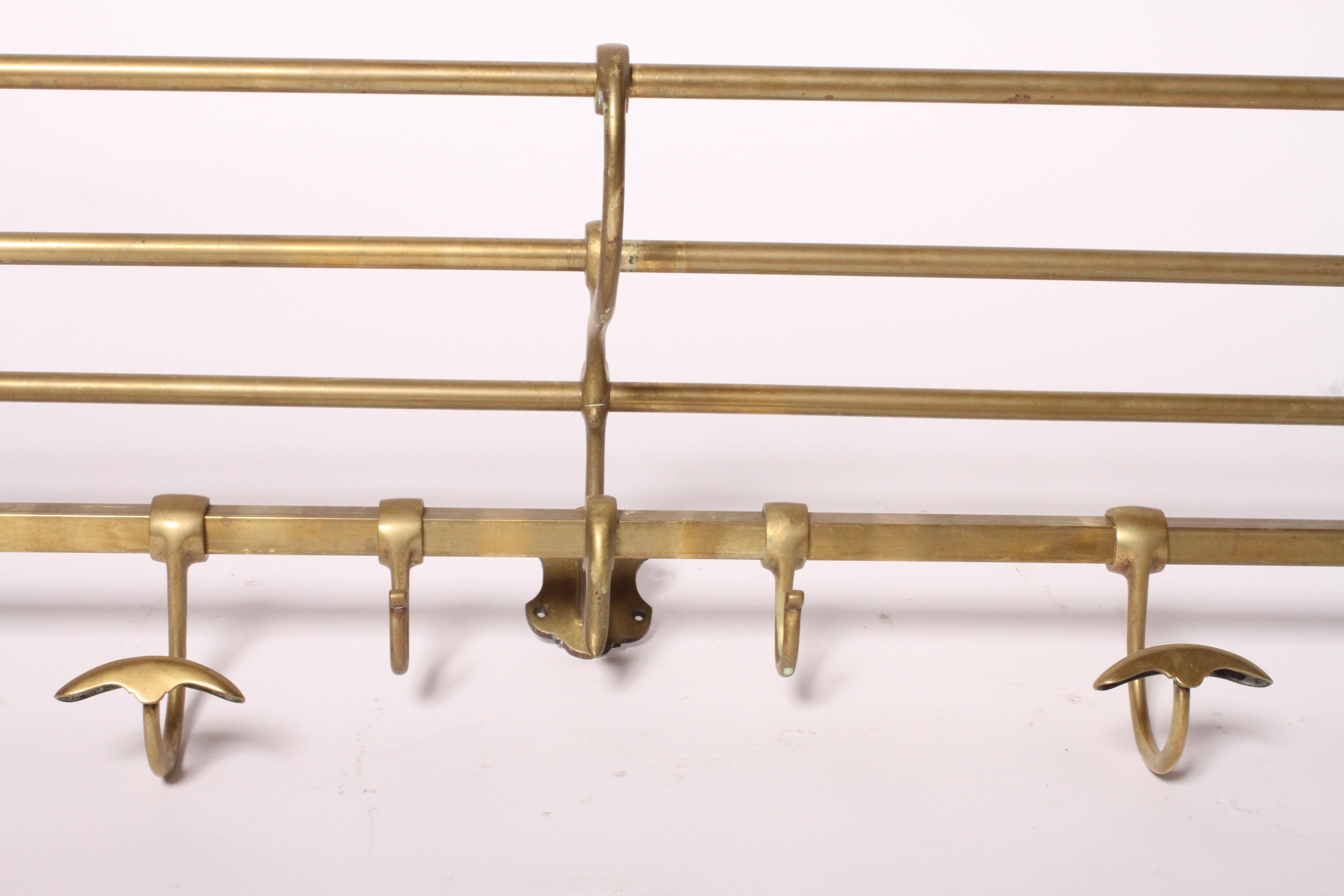 Early 20th Century 1900s Vintage Brass Wall Mounted Train Luggage and Coat Rack