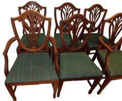 1900's Vintage, Shield Back, Dining, Mahogany, Green Uphol. Chairs, Set of 6!