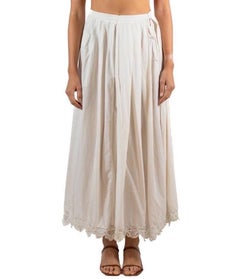 1900S White Antique Organic Linen Skirt With Hand-Embroidered Lace Hem