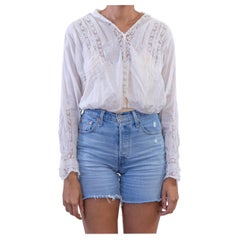 Blusa blanca de gasa de algodón y encaje Hand Made 1900S