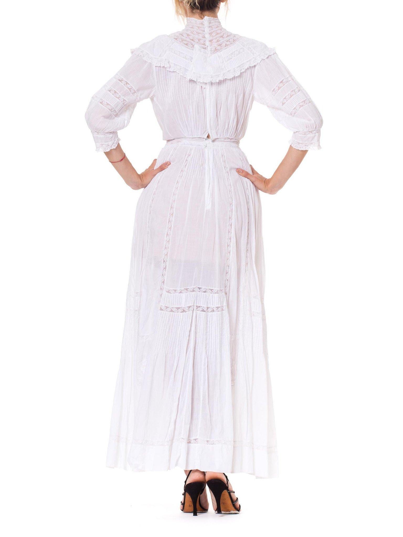 Gray Victorian White Cotton Voile Lace Tea Dress With Half Sleeves