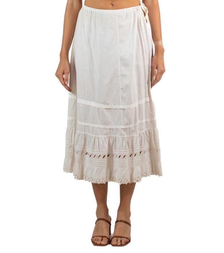 Gray 1900S White Organic Cotton Antique Lace Skirt For Sale