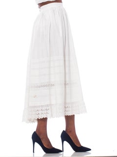 Victorian White Organic Cotton Eyelet Lace Straight Cut & Pin-Tucked Skirt