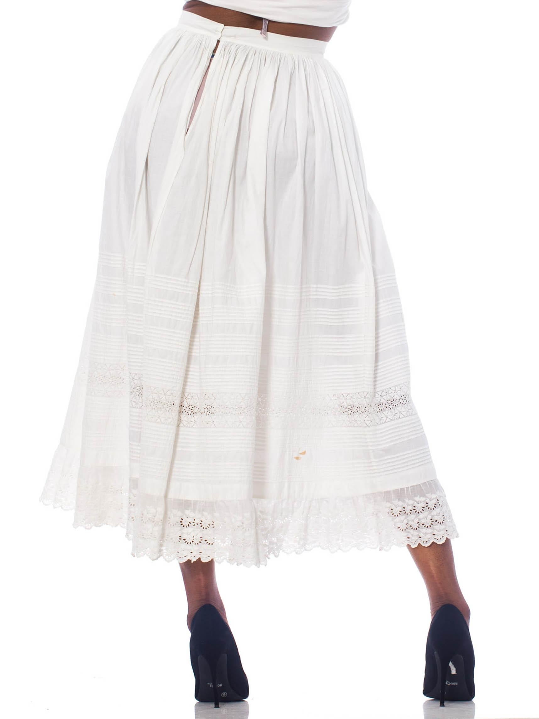 Victorian White Organic Cotton Eyelet Lace Straight Cut & Pin-Tucked Skirt im Angebot 2