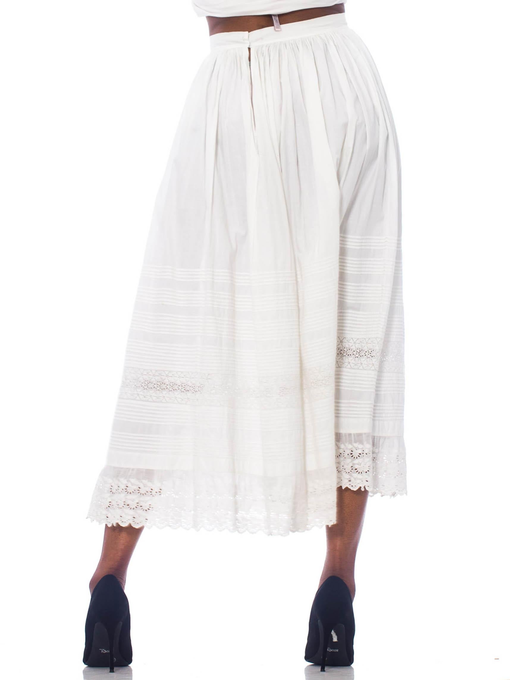 Victorian White Organic Cotton Eyelet Lace Straight Cut & Pin-Tucked Skirt im Angebot 3