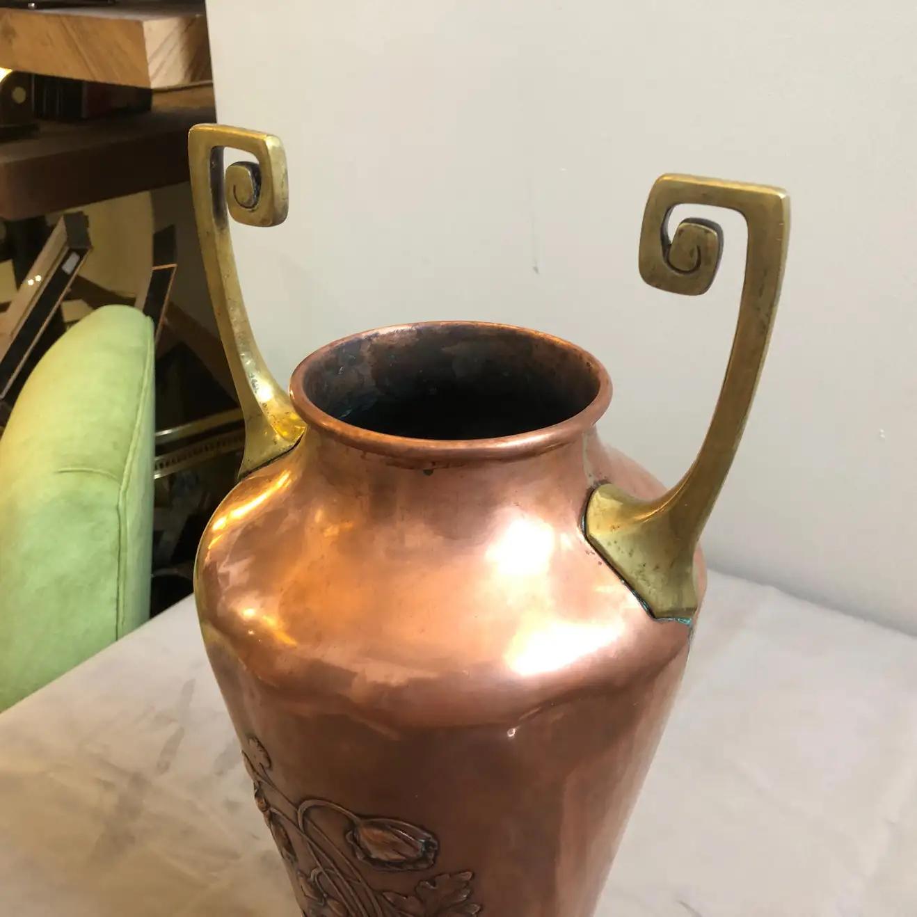 1900s Wmf Art Nouveau Brass & Copper German Vase 2