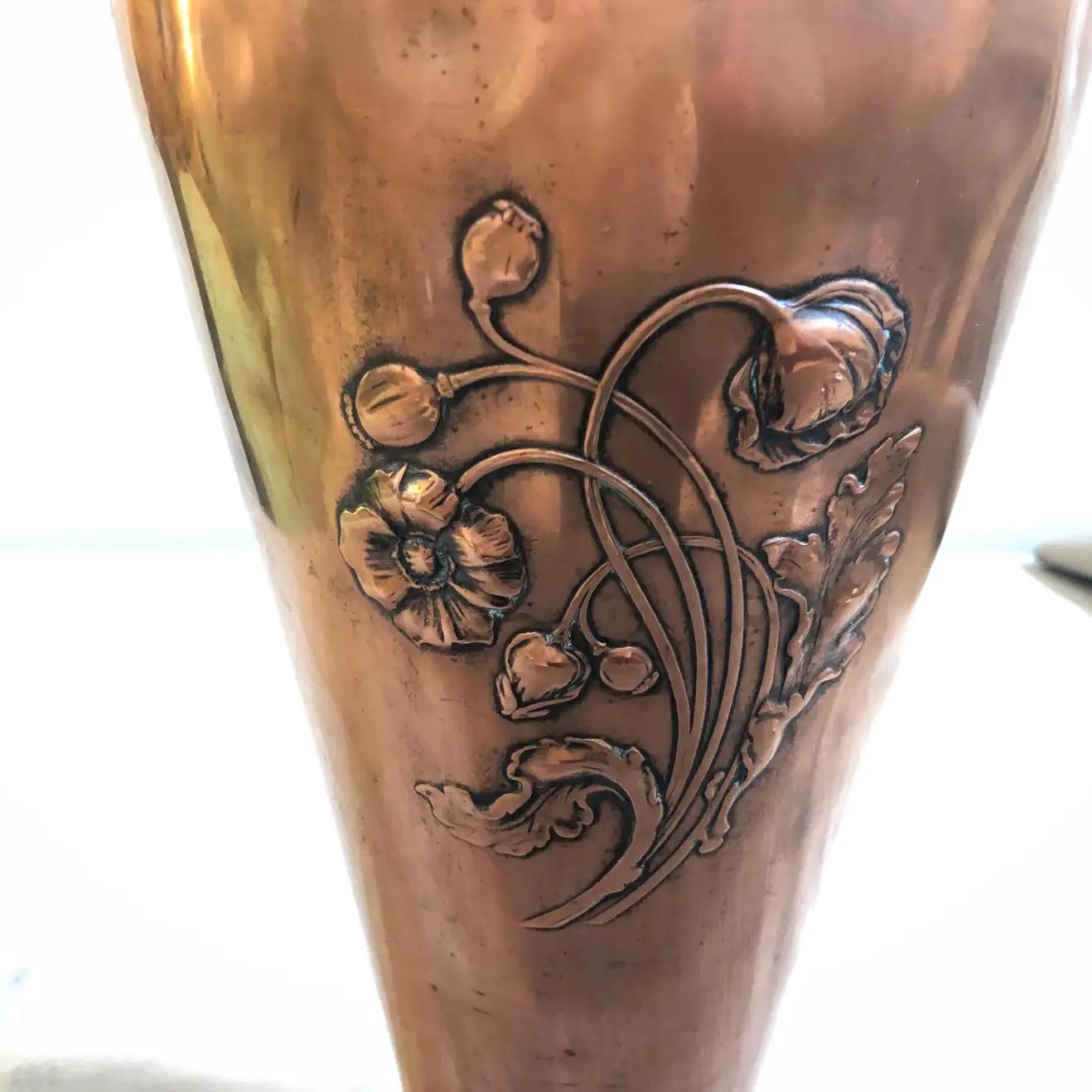 1900s Wmf Art Nouveau Brass & Copper German Vase 3