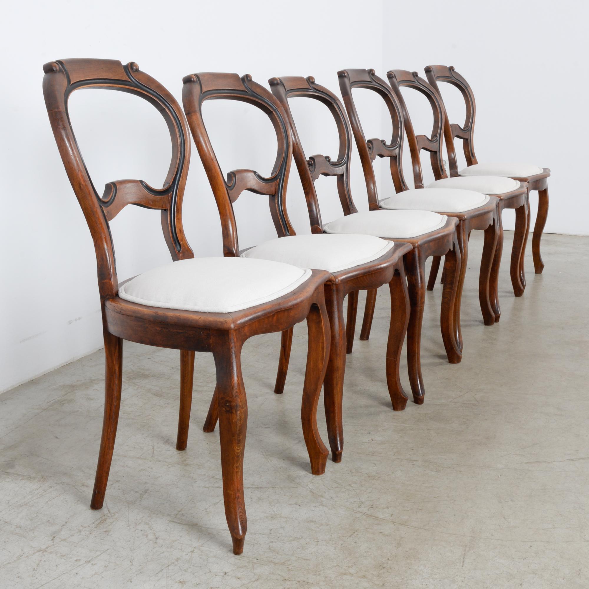 French Provincial 1900s Wooden Dining Chairs, Set of Six