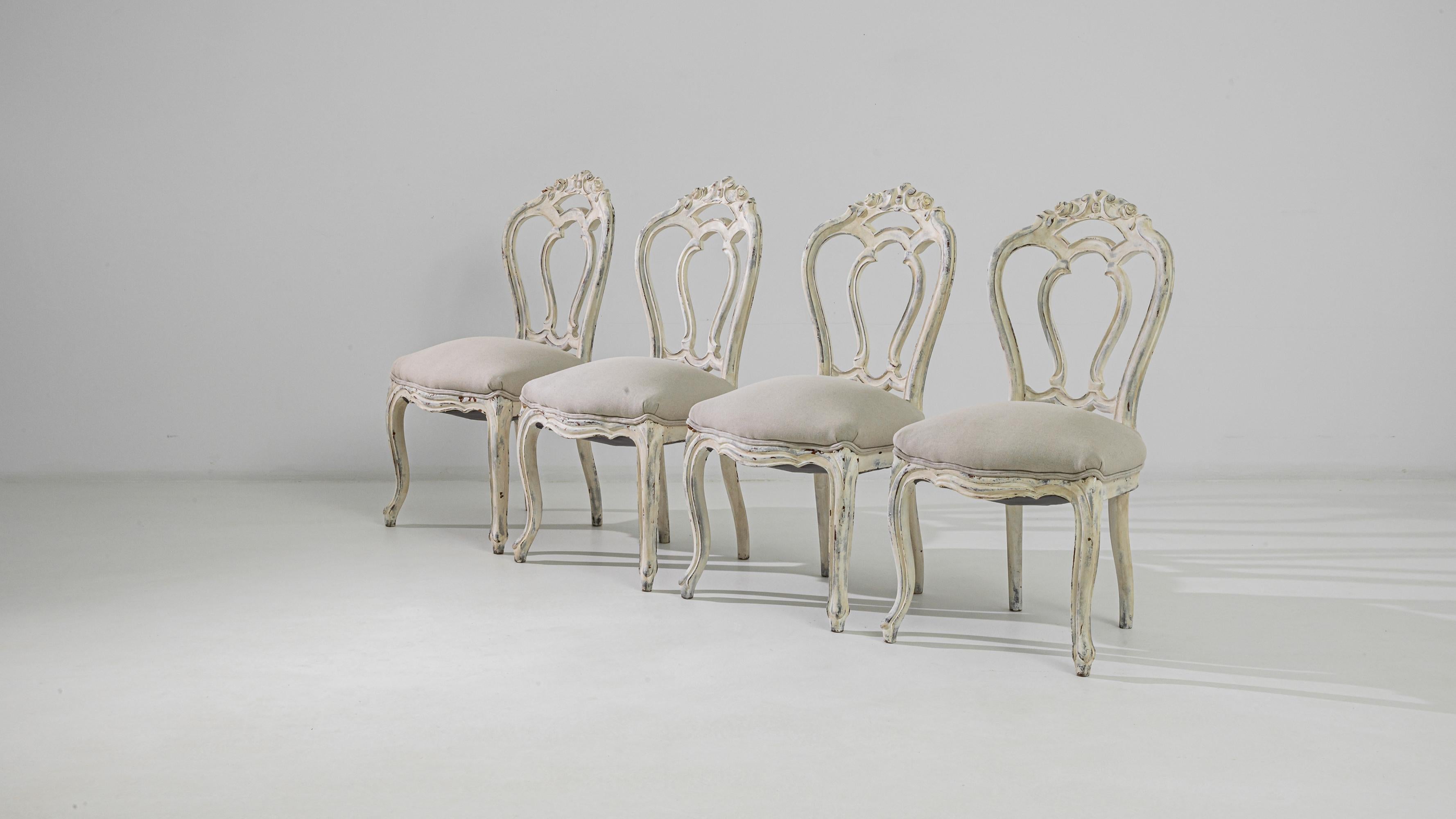 1900s Wooden Dining Chairs with Upholstered Seats, Set of 4 For Sale 1