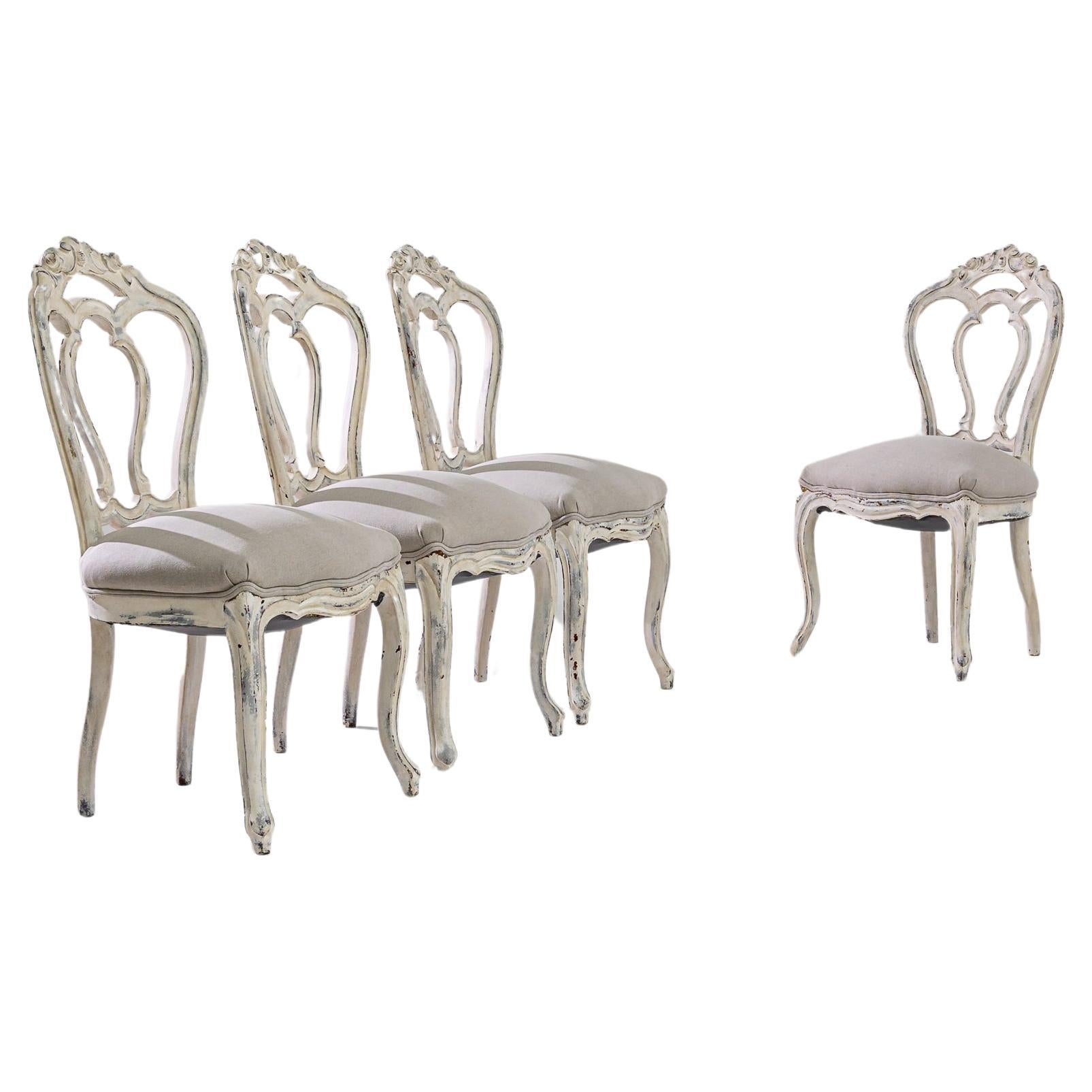 1900s Wooden Dining Chairs with Upholstered Seats, Set of 4 For Sale