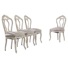 1900s Wooden Dining Chairs with Upholstered Seats, Set of 4