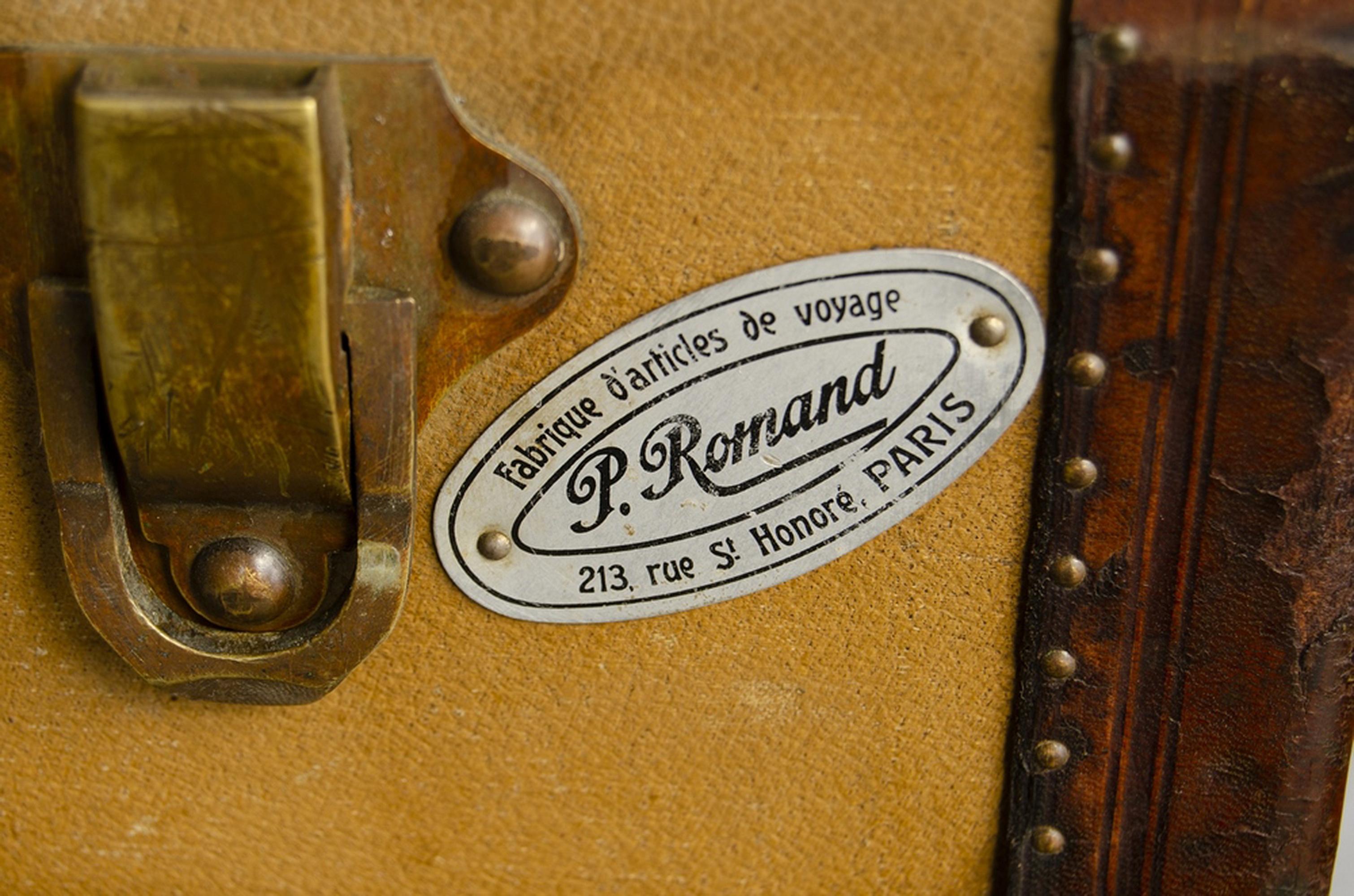 Metal 1900s Wooden Steamer Trunk With Brass and Leather Accents by Paul Romand, France For Sale
