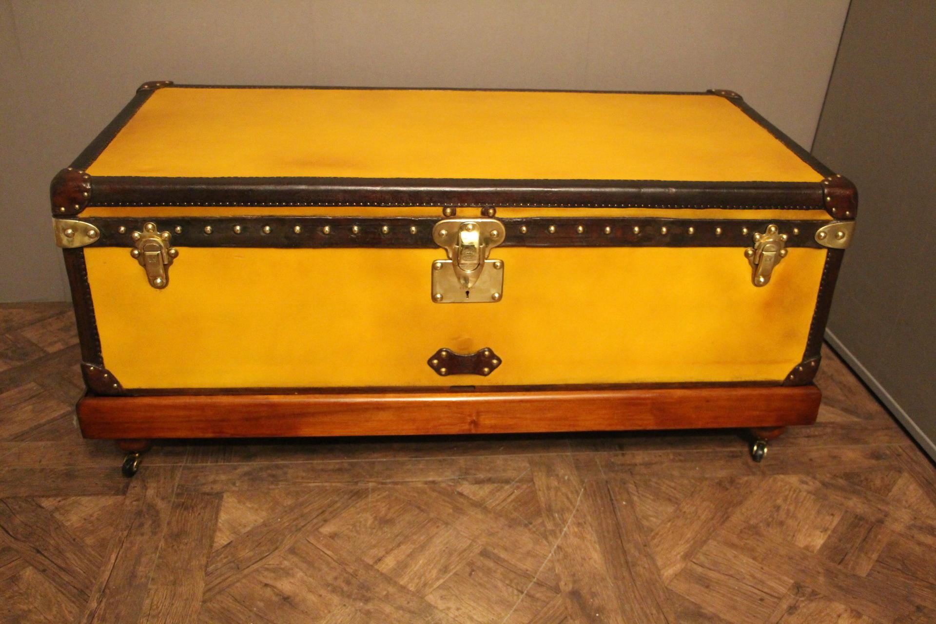 French 1900s Yellow Canvas Louis Vuitton Steamer Trunk