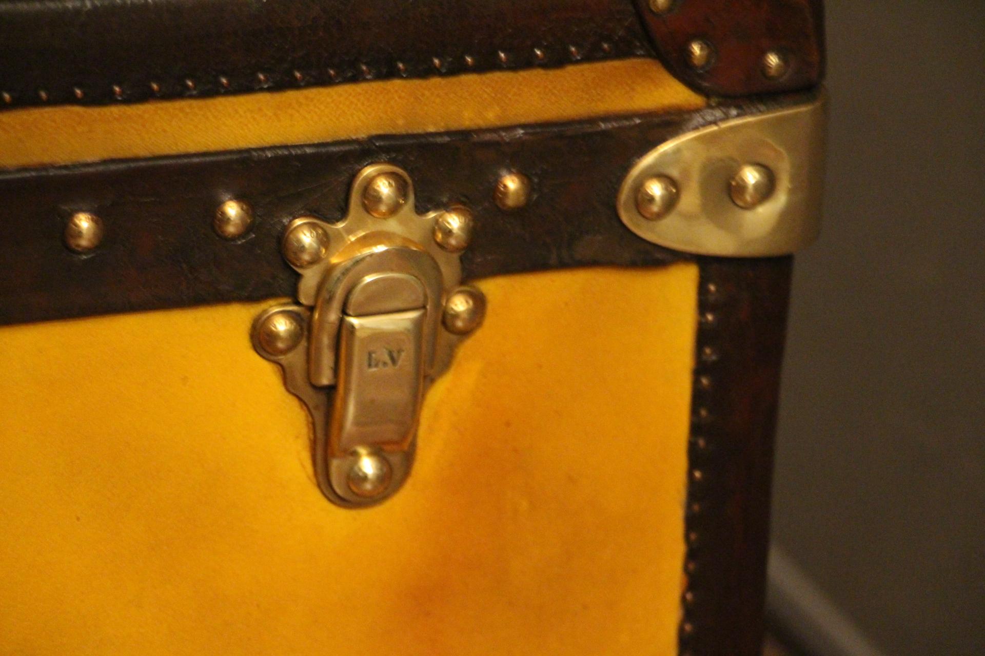 Brass 1900s Yellow Canvas Louis Vuitton Steamer Trunk