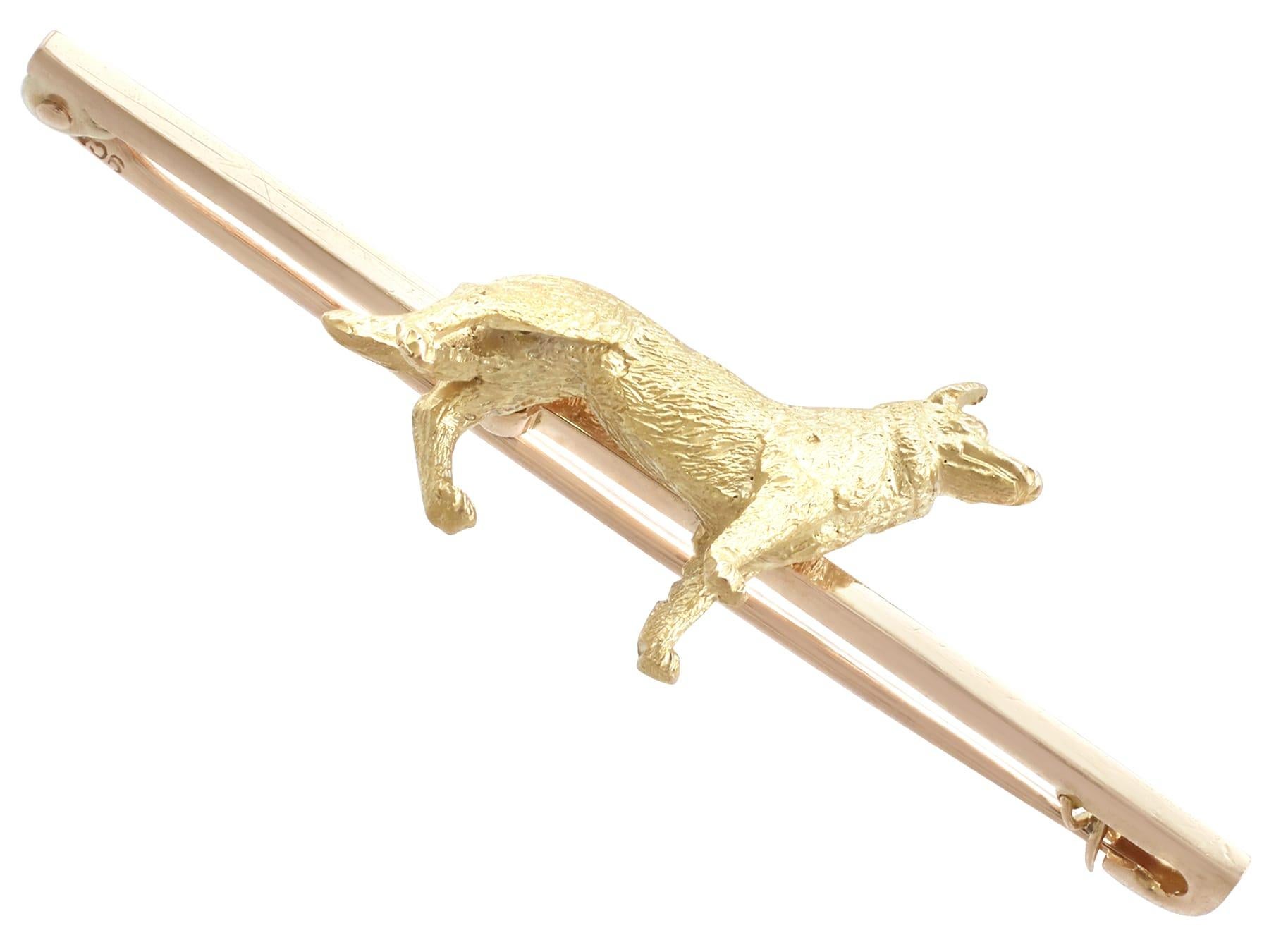An exceptional, fine and impressive antique Victorian 18 karat yellow gold dog brooch in the form of an Alsatian; part of our antique jewelry and estate jewelry collections

This exceptional, fine and impressive antique gold dog brooch has been
