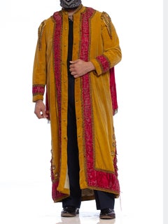1900S Yellow Ochre Velvet Men's Edwardian Ceremonial Odd Fellows Duster With Go