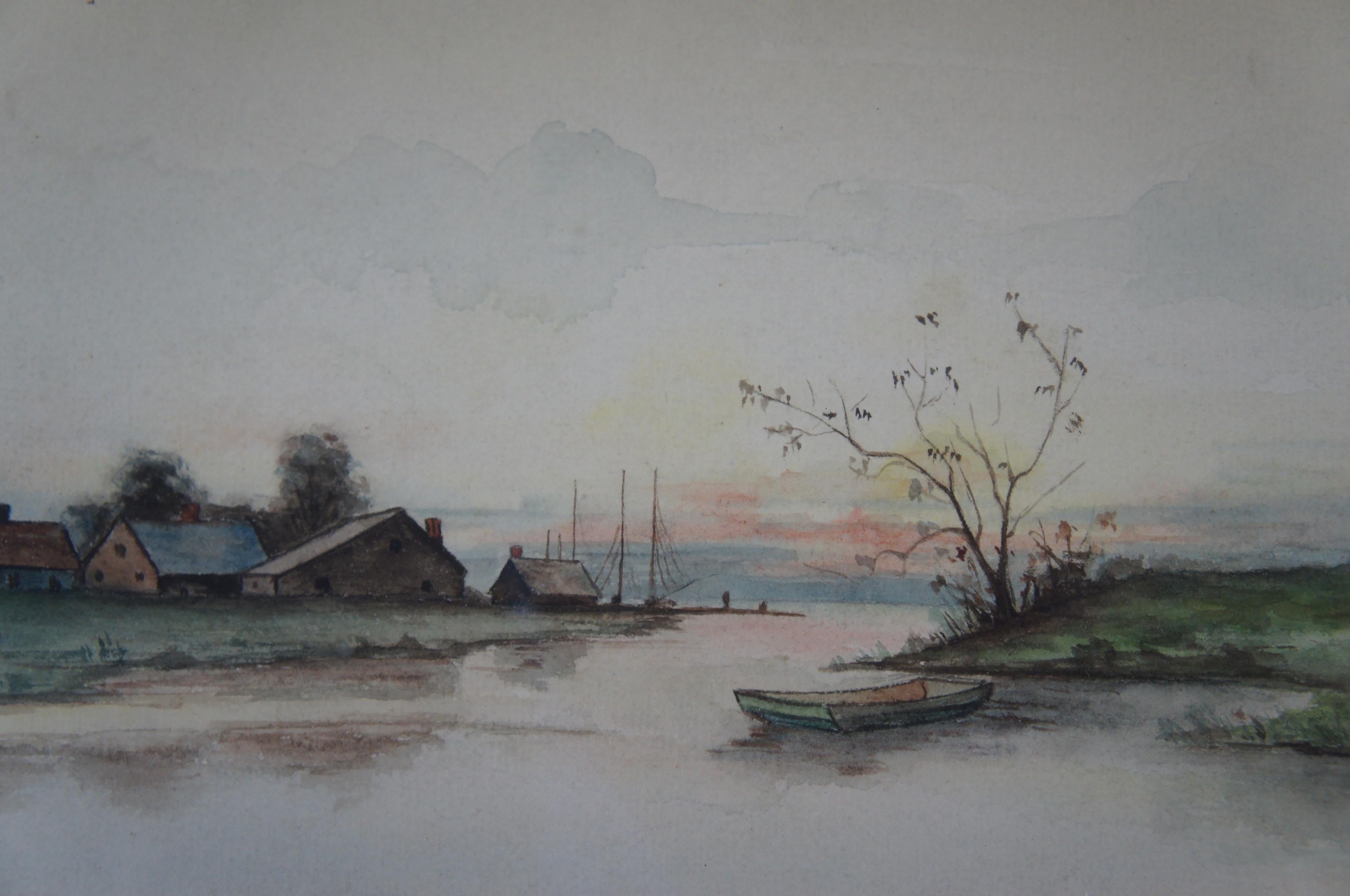 1901 Antique Anna Mason Watercolor Landscape Painting Farmhouse Country River 4