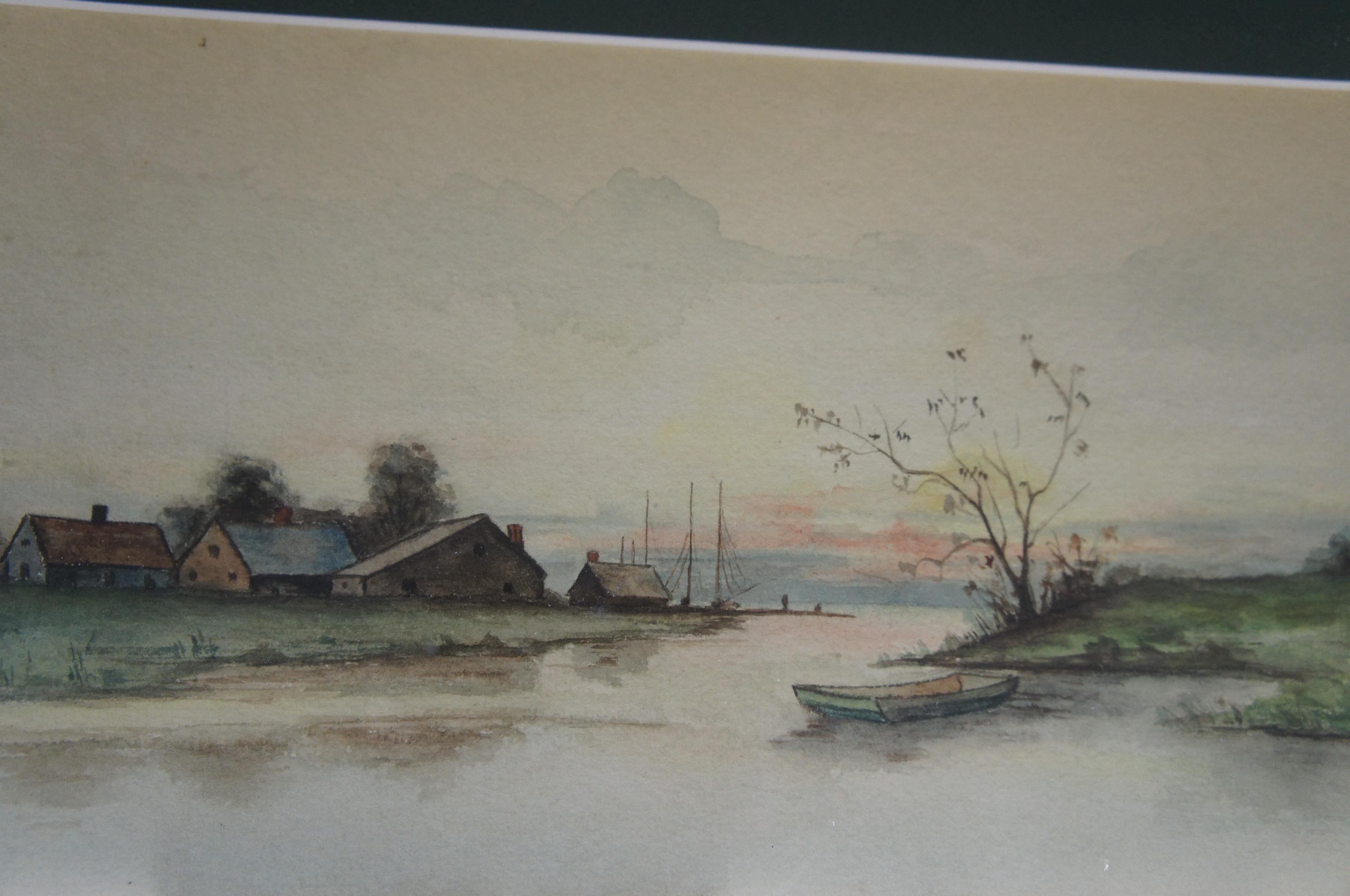 1901 Antique Anna Mason Watercolor Landscape Painting Farmhouse Country River In Good Condition In Dayton, OH