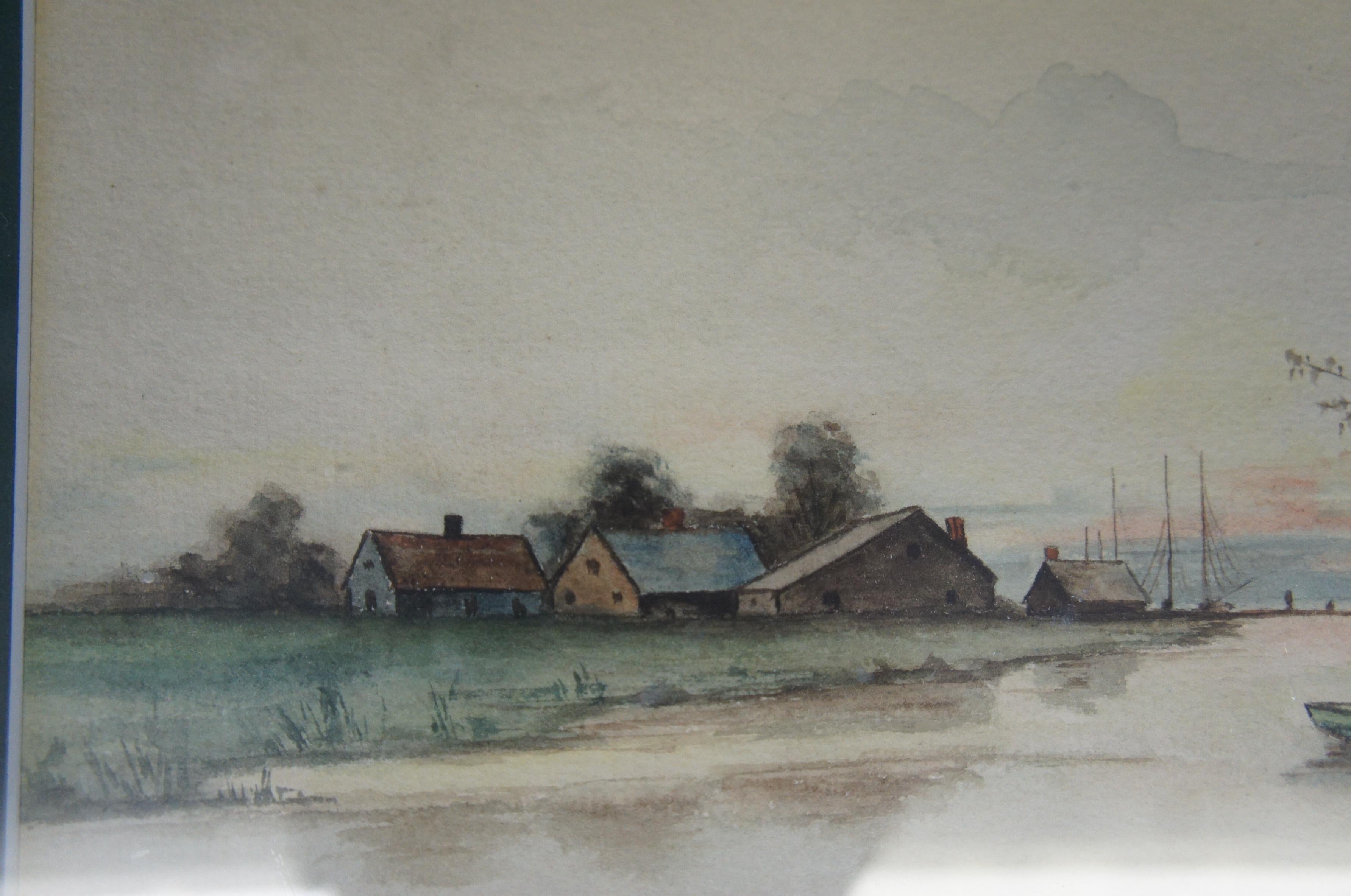 1901 Antique Anna Mason Watercolor Landscape Painting Farmhouse Country River 1