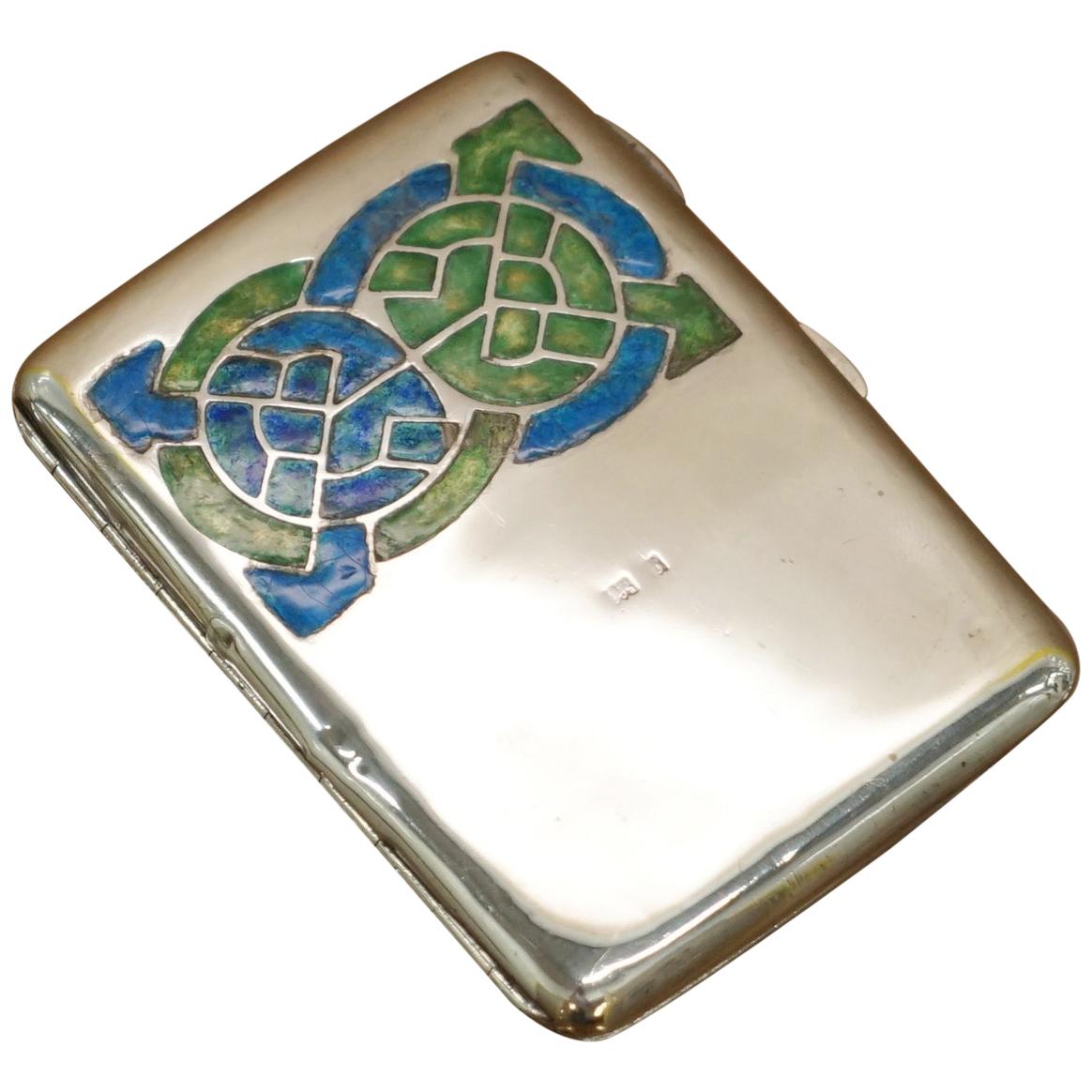 1901 Archibald Knox Cymric Sterling Silver Cigarette Case Liberty's & Co Enamel