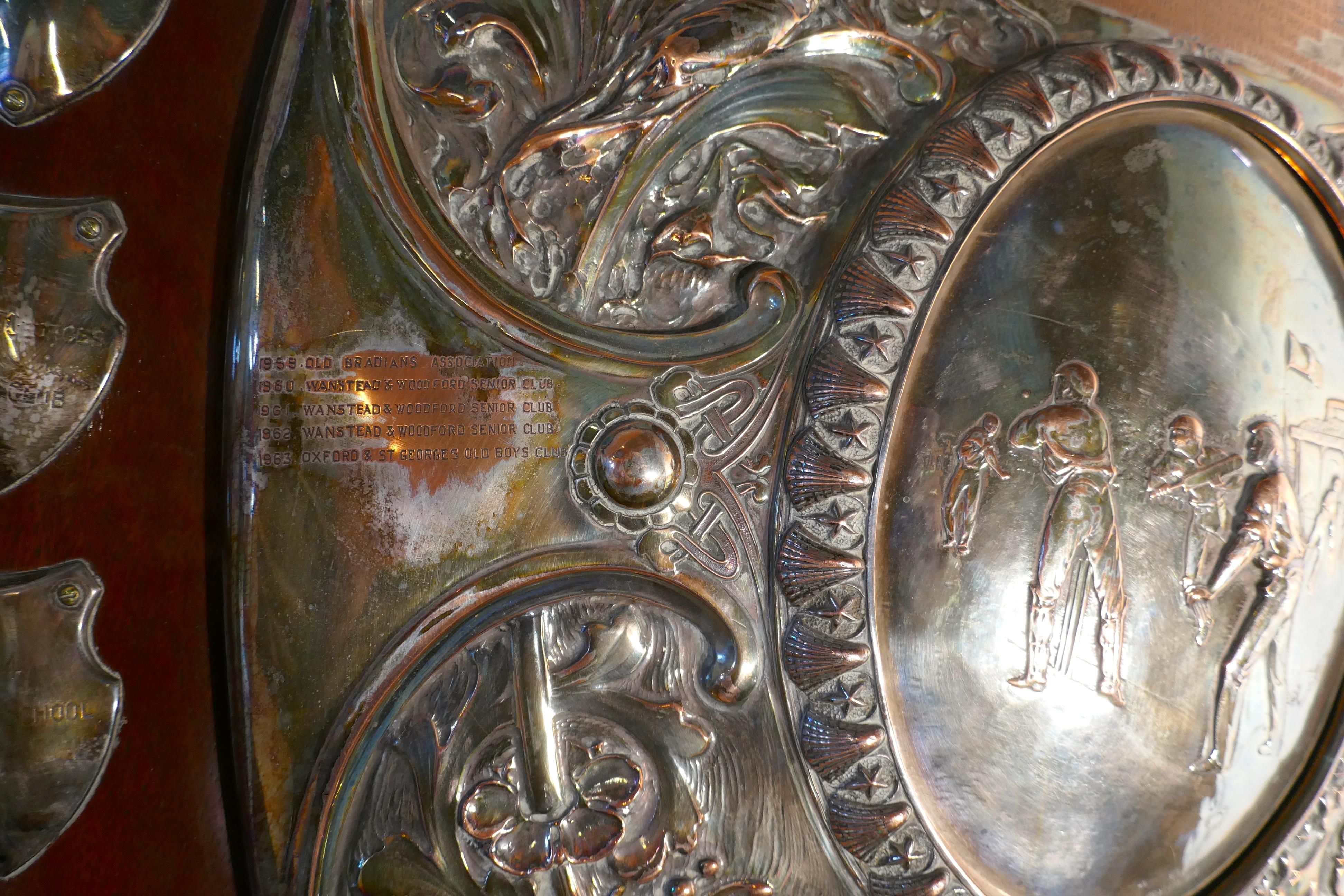 1901 Art Nouveau Cricket Trophy Shield, by Walker Hall and Sons For Sale 8