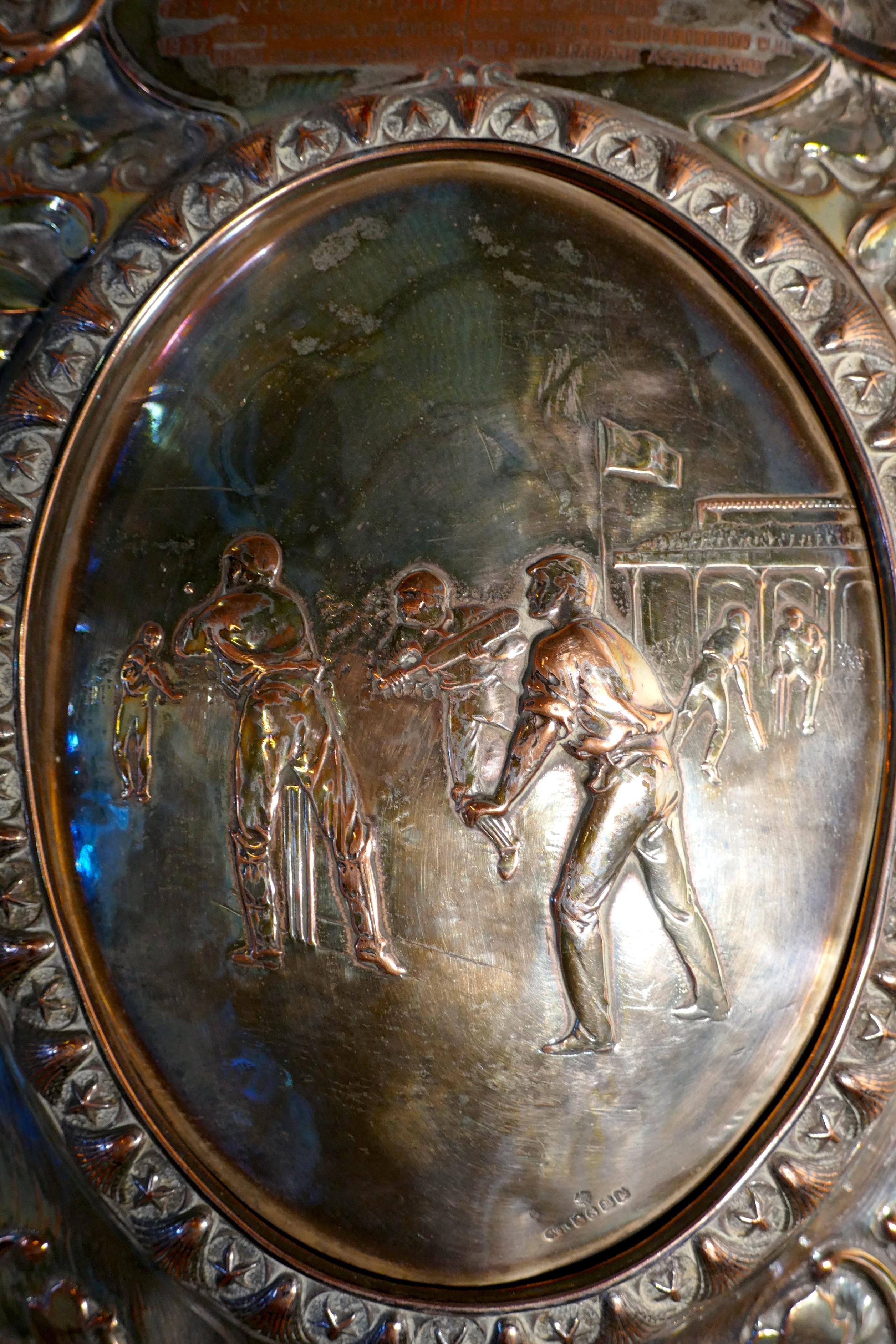 1901 Art Nouveau Cricket Trophy Shield, by Walker Hall and Sons  For Sale 10