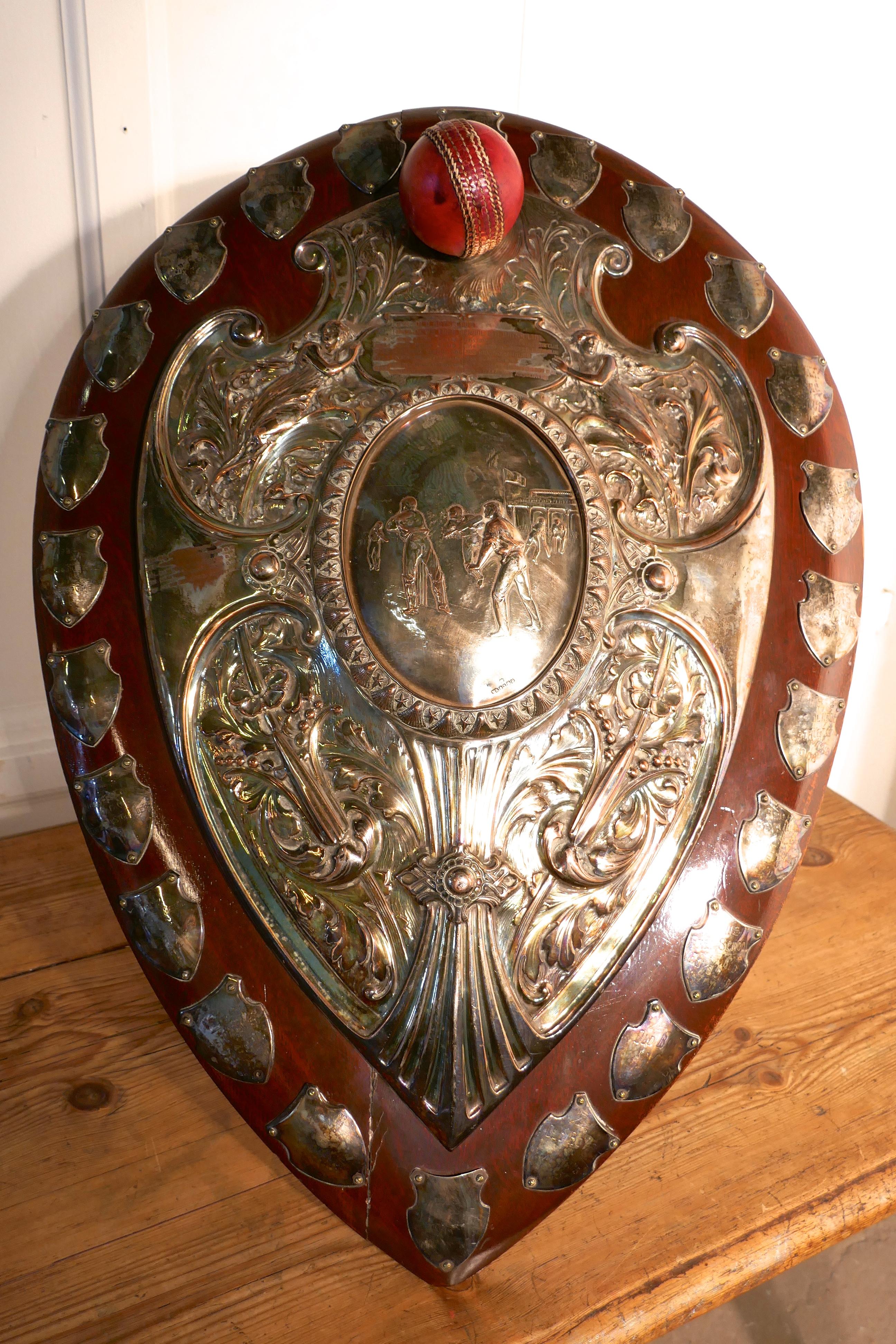 1901 Art Nouveau Cricket Trophy Shield, by Walker Hall and Sons For Sale 2
