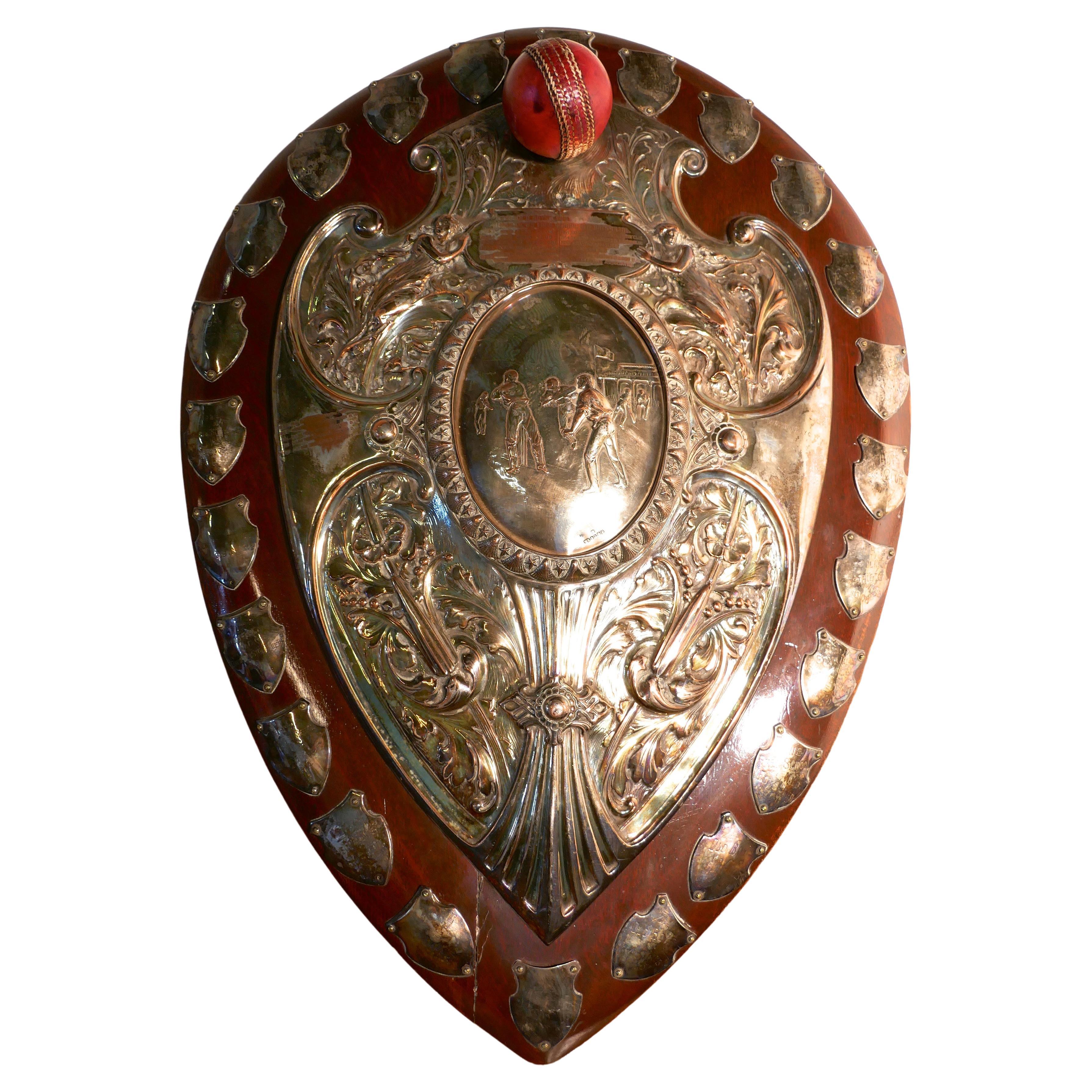 1901 Art Nouveau Cricket Trophy Shield, by Walker Hall and Sons  For Sale