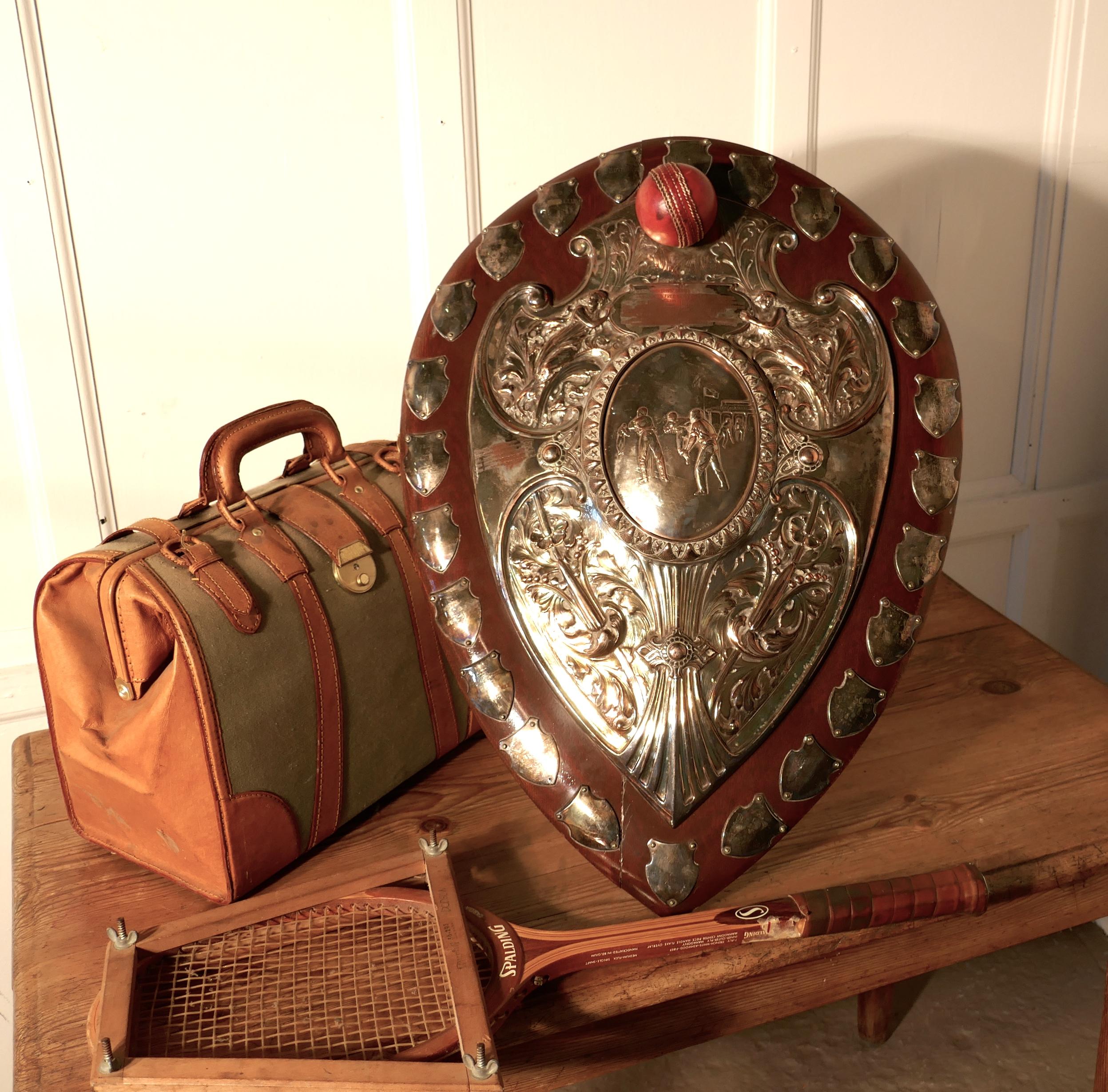 1901 Art Nouveau Sheffield Plate Cricket Trophy Shield by Walker Hall & Sons For Sale 7