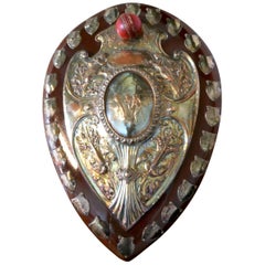 Antique 1901 Art Nouveau Sheffield Plate Cricket Trophy Shield by Walker Hall & Sons