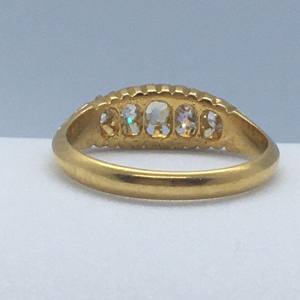Art Nouveau 1901 British 18K Yellow Gold Filigree Carving 1/2 Carat TDW Diamond Ring For Sale