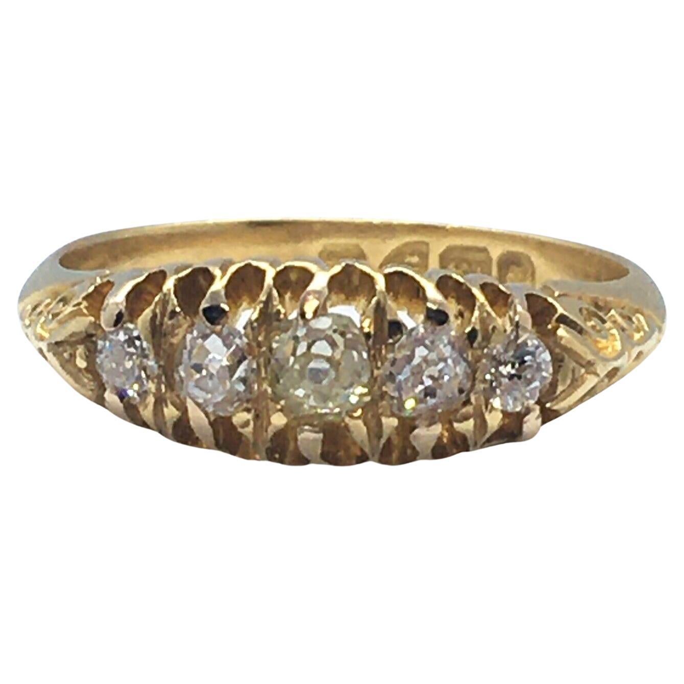 1901 British 18K Yellow Gold Filigree Carving 1/2 Carat TDW Diamond Ring For Sale
