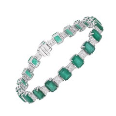 19.01 Carat Emerald Gemstone Bracelet 6.08 Carat Square Diamond 14k White Gold