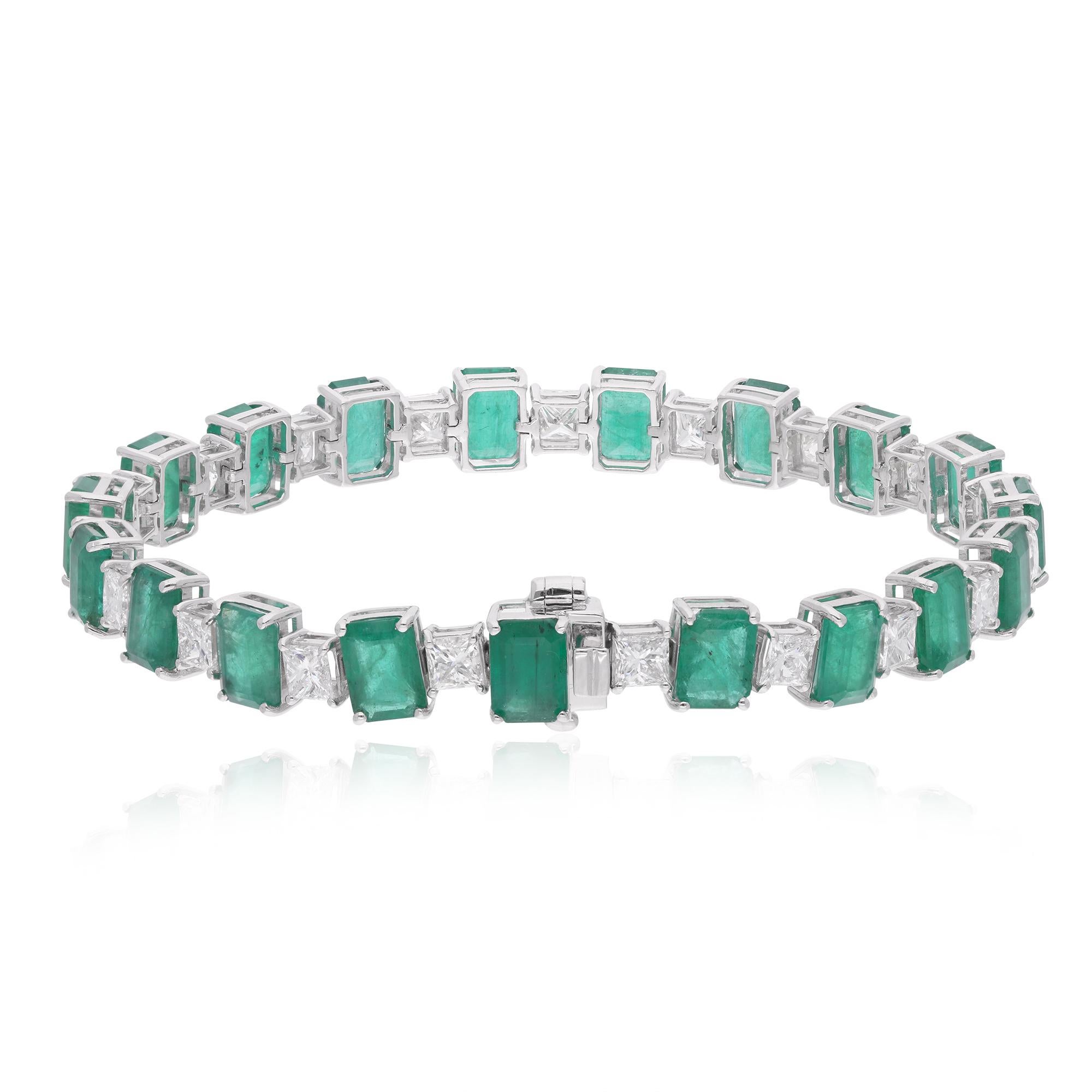 Item Code :- SEBR-43446
Gross Wt. :- 16.89 gm
18k Solid White Gold Wt. :- 11.87 gm
Natural Diamond Wt. :- 6.08 Ct. ( AVERAGE DIAMOND CLARITY SI1-SI2 & COLOR H-I )
Emerald Wt. :- 19.01 Ct.
Bracelet Length :- 7 Inches Long

✦