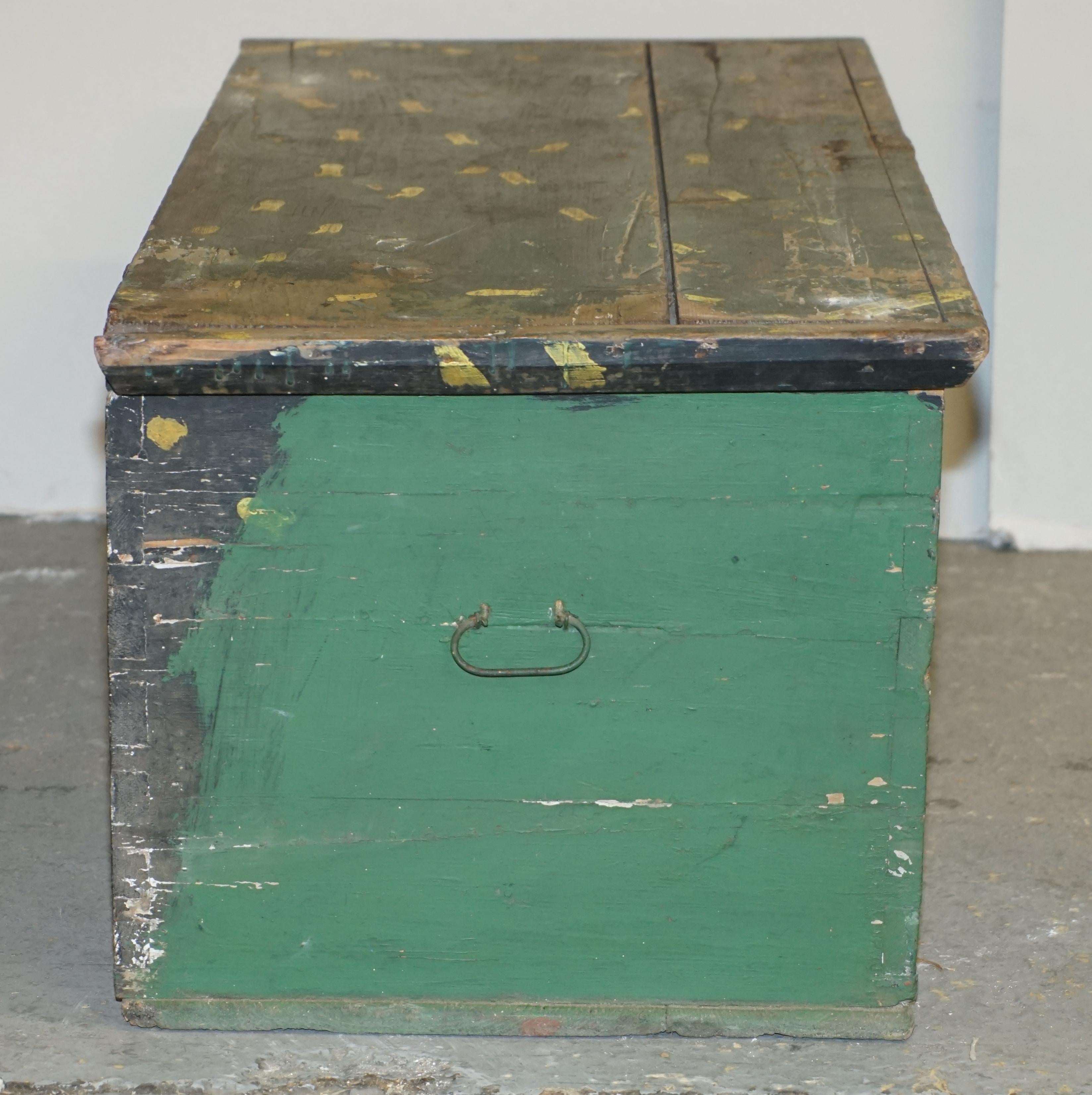 1901 Dated Love Heart Antique Original Paint Romanian Blanket Chest Coffer Trunk For Sale 1