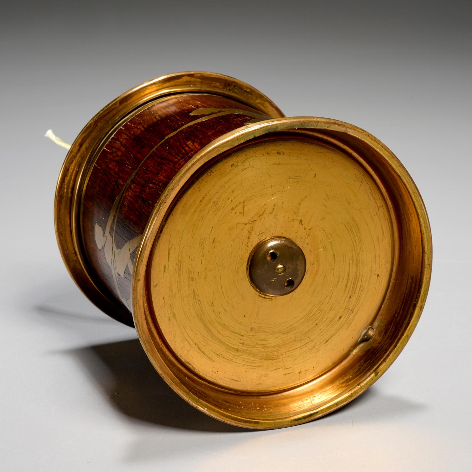 Early 20th Century 1901 Germany, Erhard & Söhne, Brass Inlaid Rosewood Twine Caddy with Scissors For Sale